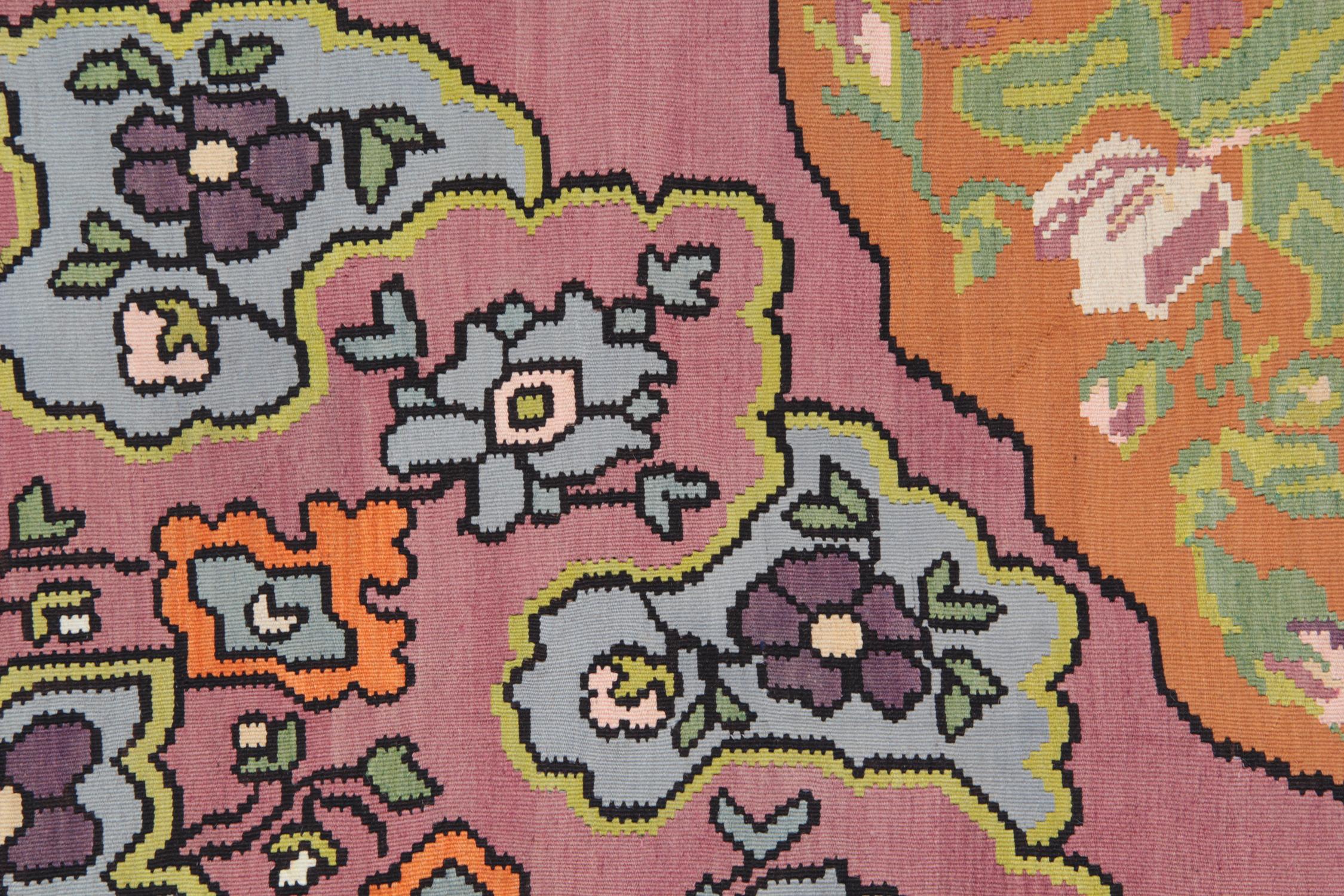 Turkish Floral Vintage Rug, Oriental Kilim Rugs, Traditional Kilims Handmade Carpet Rug For Sale
