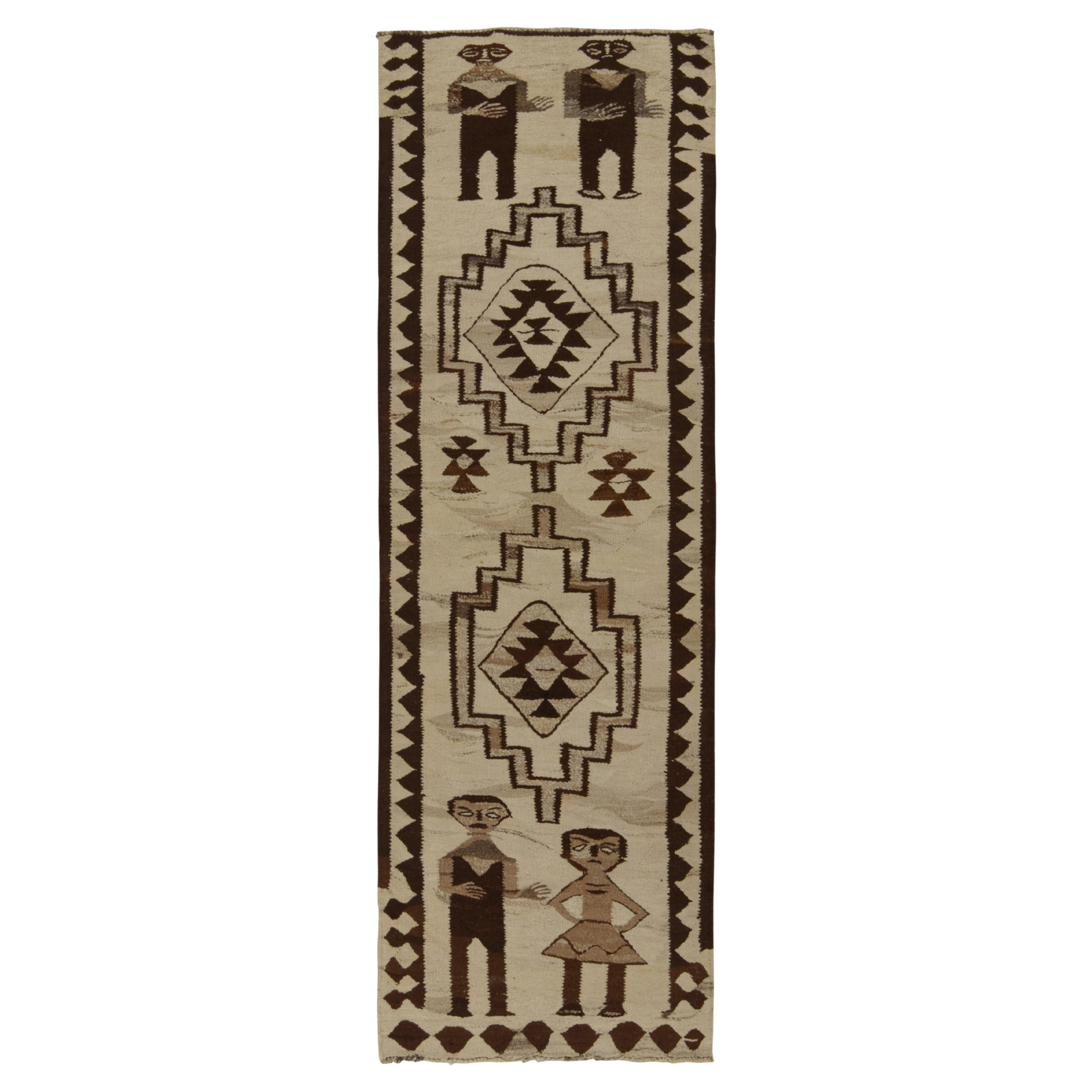 Vintage Kilim Runner in Beige-Brown Tribal PictorialsPattern by Rug & Kilim