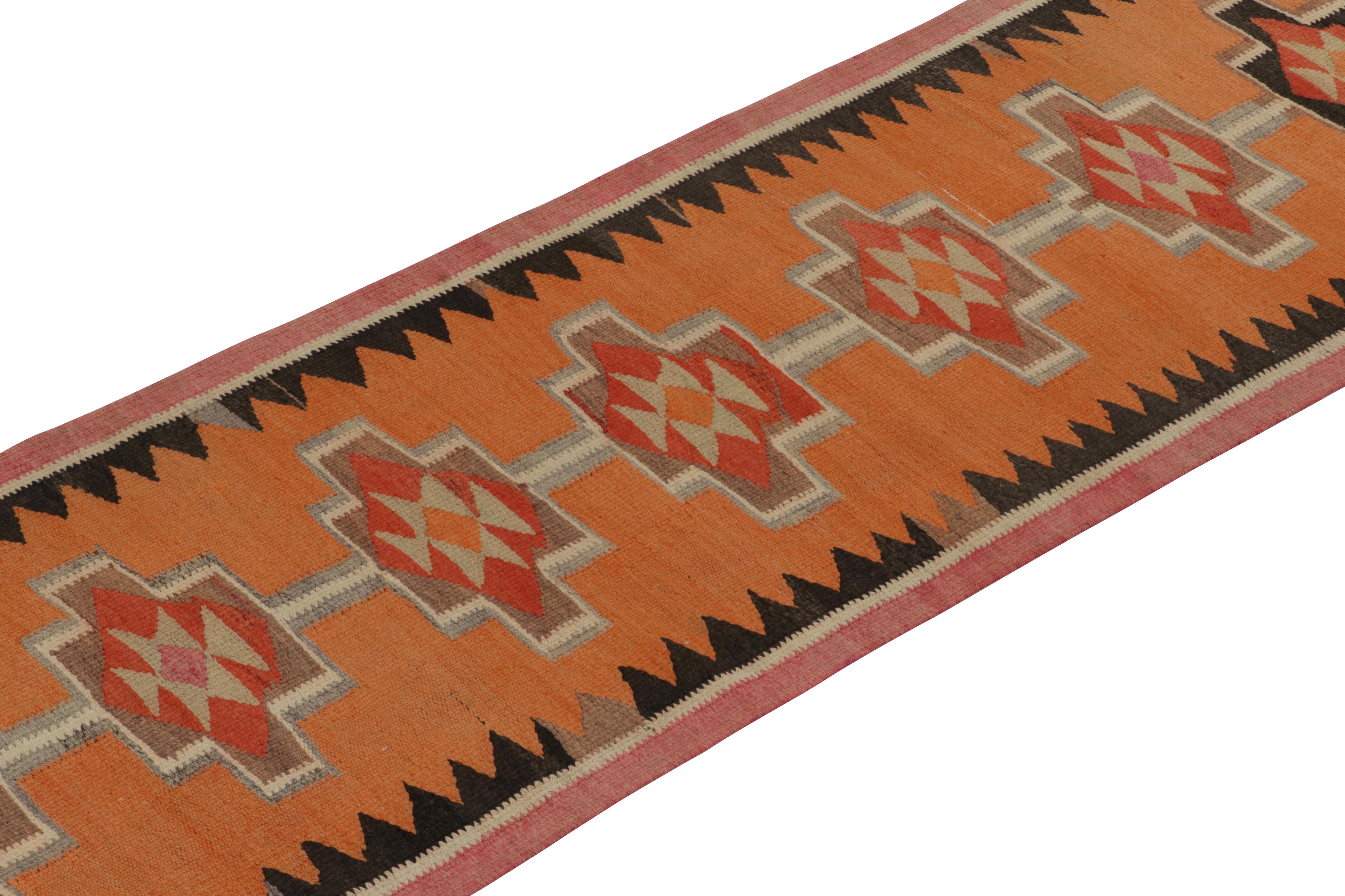 Hand-Knotted Vintage Kilim Runner in Orange with Red & Beige-Brown Tribal by Rug & Kilim For Sale