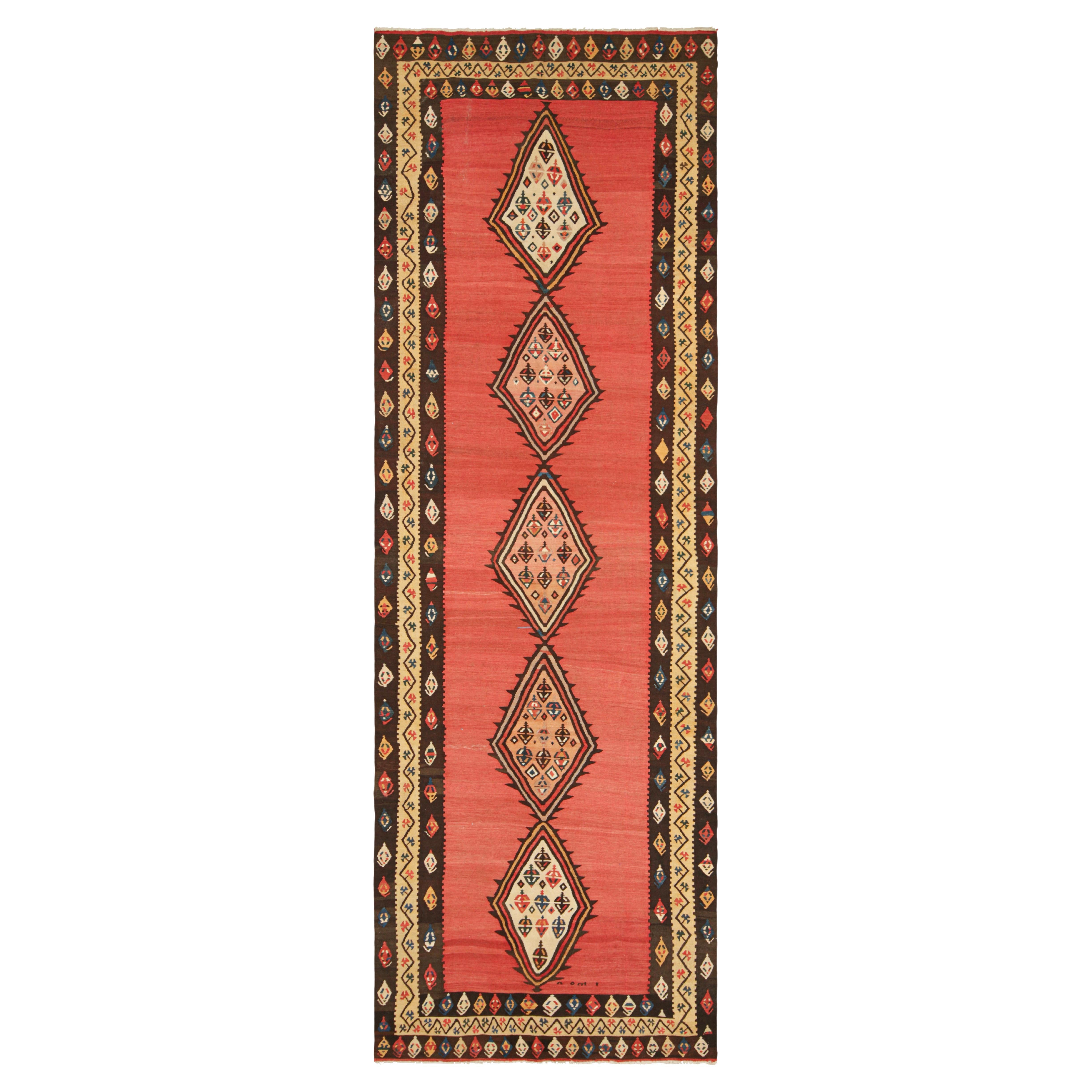 Vintage Kilim Runner in Red Open Field with Medallions, from Rug & Kilim