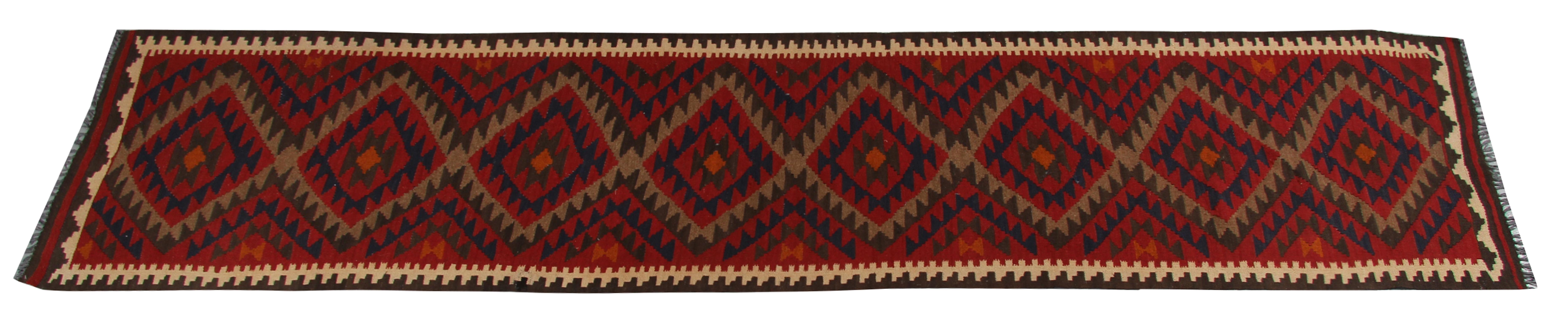 Afghan Vintage Kilim Runner Rug Geometric Handwoven Carpet Traditional Wool Rug
