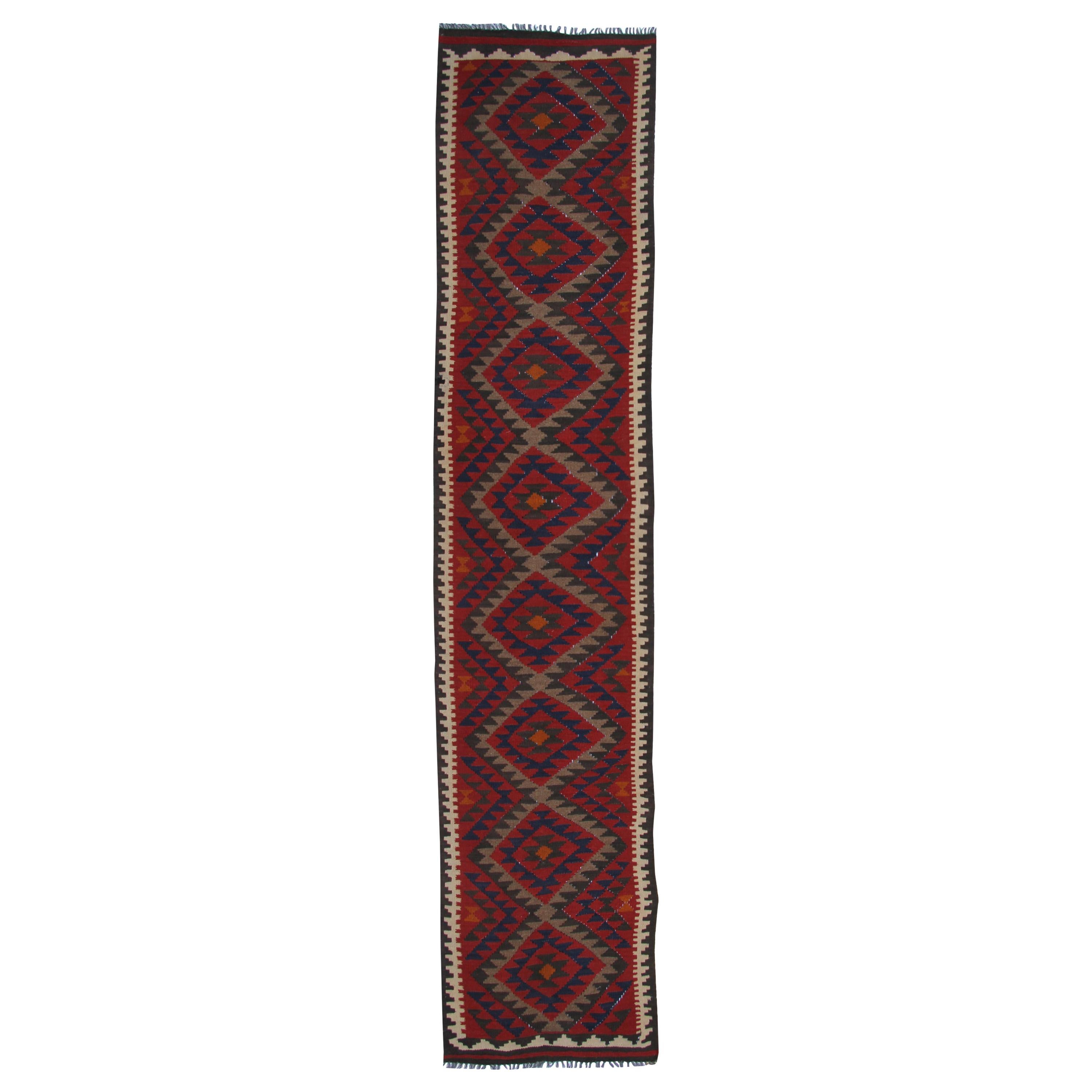 Vintage Kilim Runner Rug Geometric Handwoven Carpet Traditional Wool Rug
