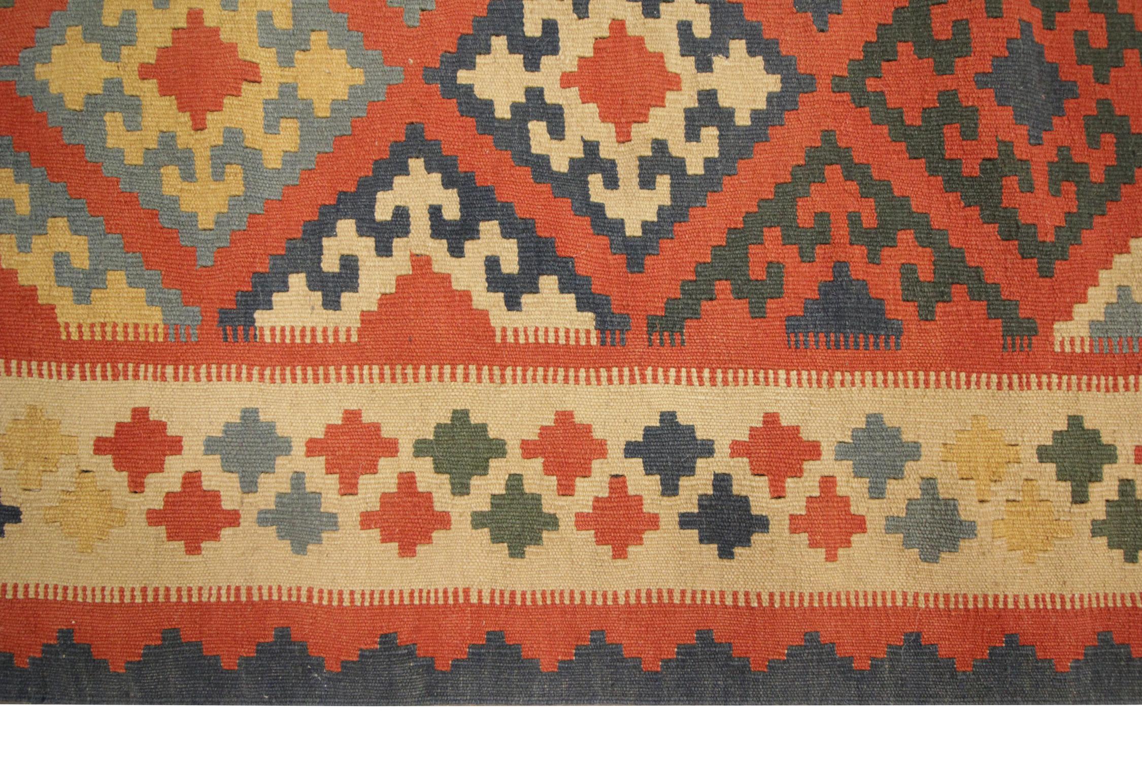 Afghan Vintage Kilim Runner Rug Handwoven Oriental Orange Wool Area Rug For Sale
