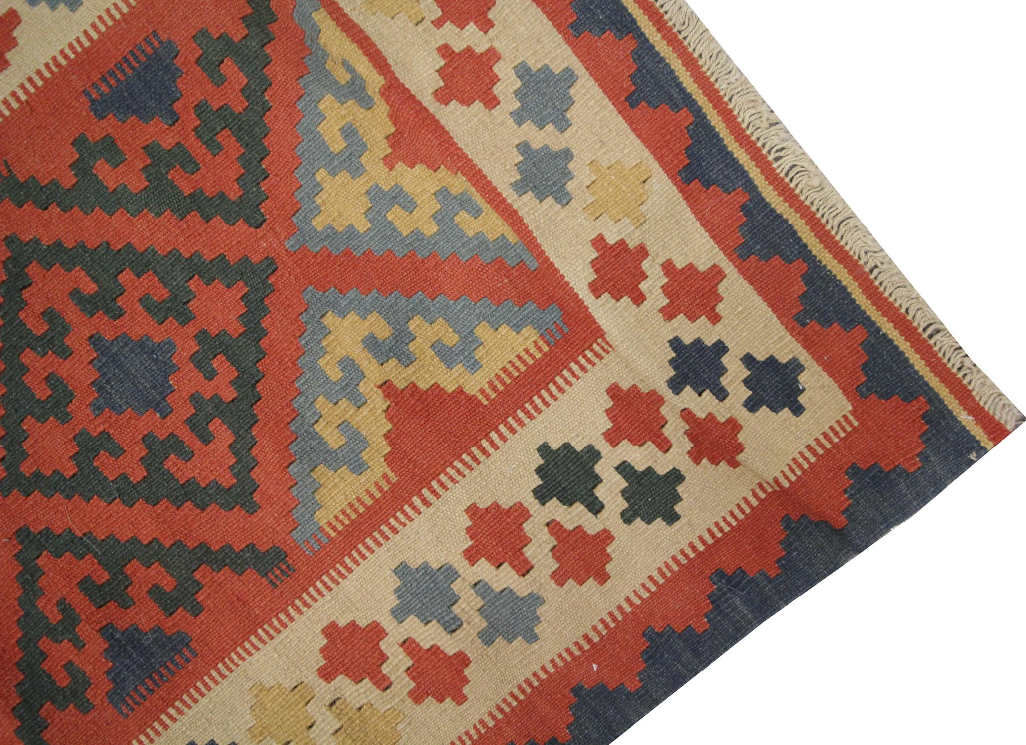Vintage Kilim Runner Rug Handwoven Oriental Orange Wool Area Rug In Excellent Condition For Sale In Hampshire, GB