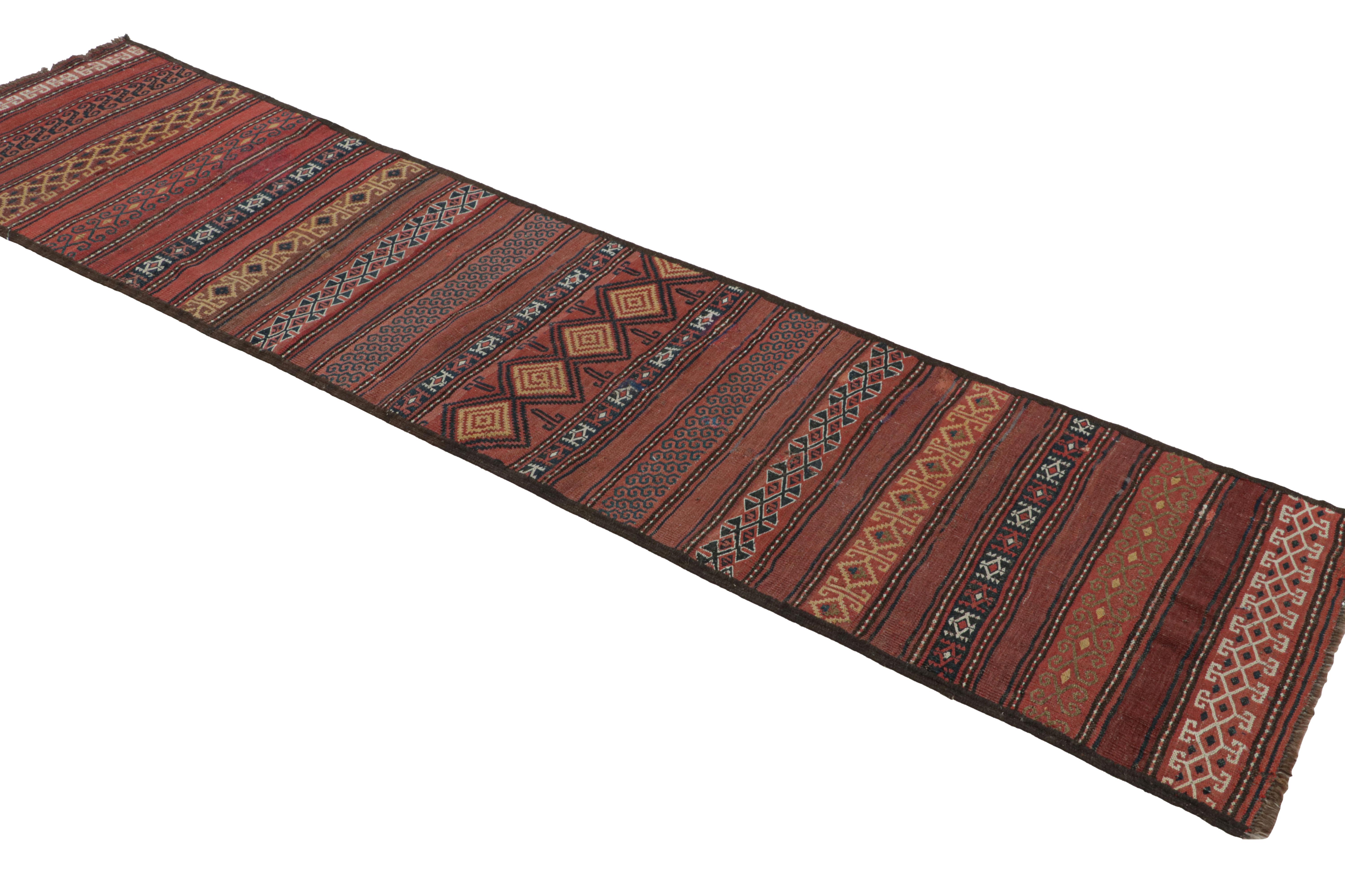 Tribal Vintage Kilim Runner Rug in Brick Red with Geometric Patterns, from Rug & Kilim For Sale