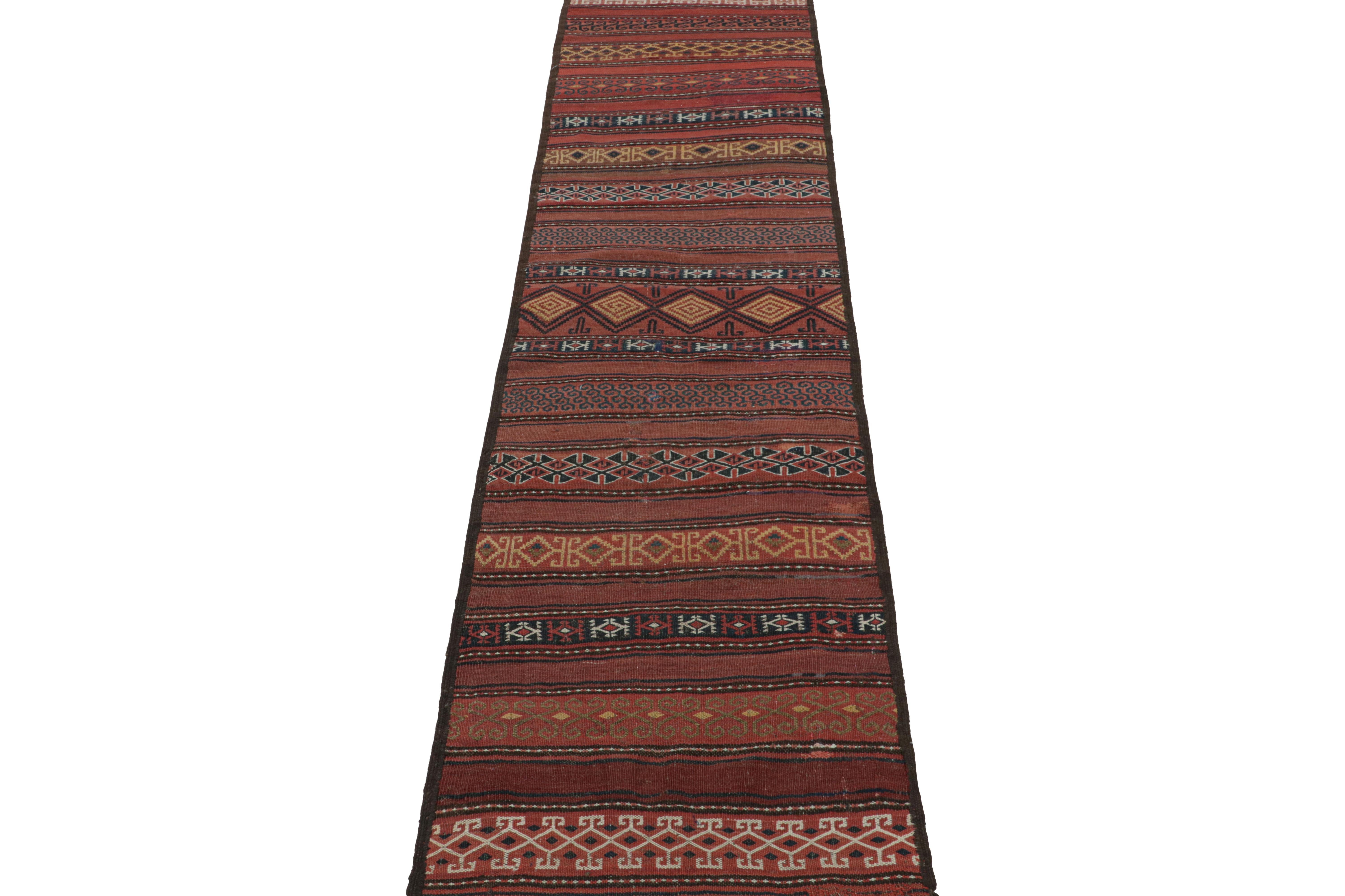 Turkish Vintage Kilim Runner Rug in Brick Red with Geometric Patterns, from Rug & Kilim For Sale