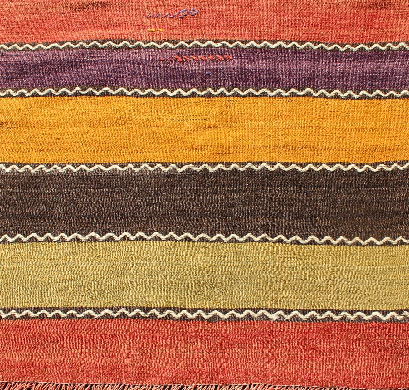 Vintage Kilim Runner with Horizontal Stripes in Orange, Green, Purple, Red, Gold 2