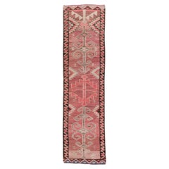 Vintage Kilim Runner with Red and Pink X Patterns