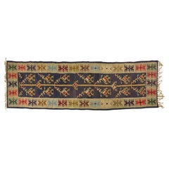 Vintage Turkish Kilim Runner, Hand-Woven Wool, Indigo Blue, 1950s