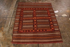 Vintage Kilim Striped Beige-Brown Orange Embroidery Angora Wool by Rug & Kilim
