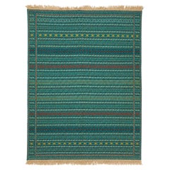 Vintage Kilim-Style Teal Geometric Flatweave Rug, 4'11" x 6'7"