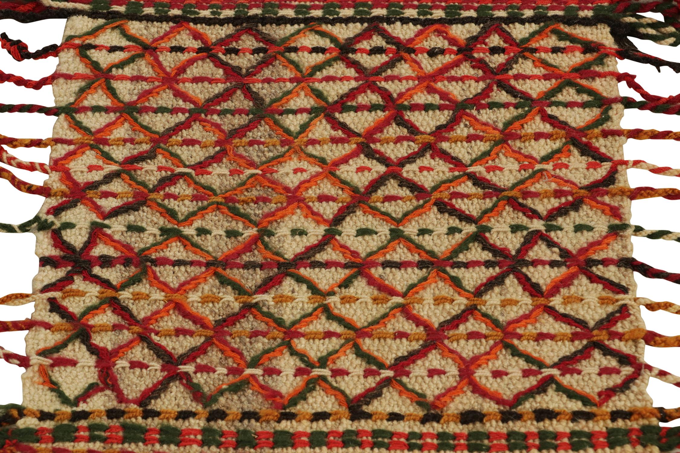 Vintage Kilim Table Runner in Beige with Polychromatic Pattern by Rug & Kilim In Good Condition For Sale In Long Island City, NY