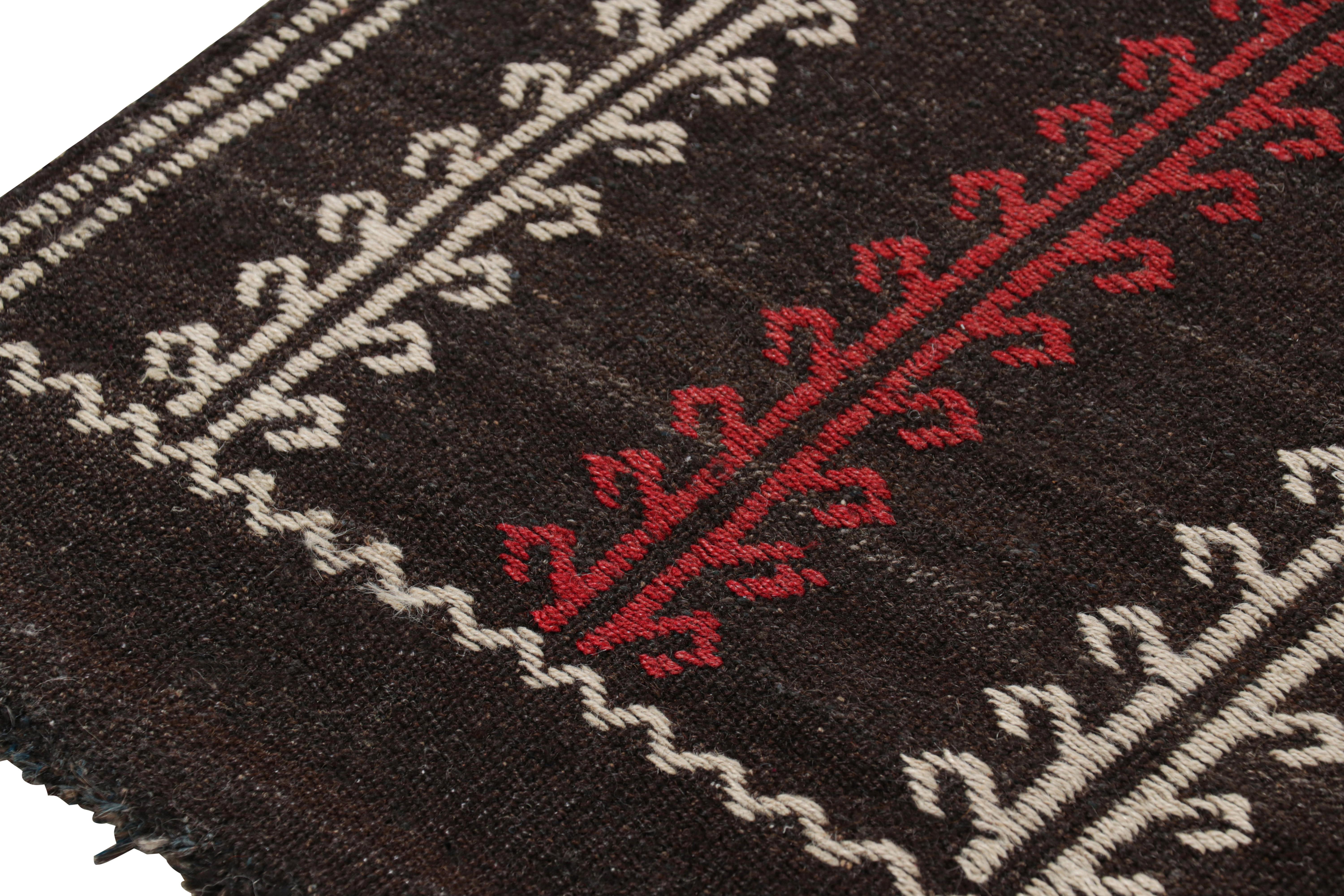 Turkish Vintage Kilim Table Runner Rug in Brown w/ Geometric Patterns, from Rug & Kilim For Sale