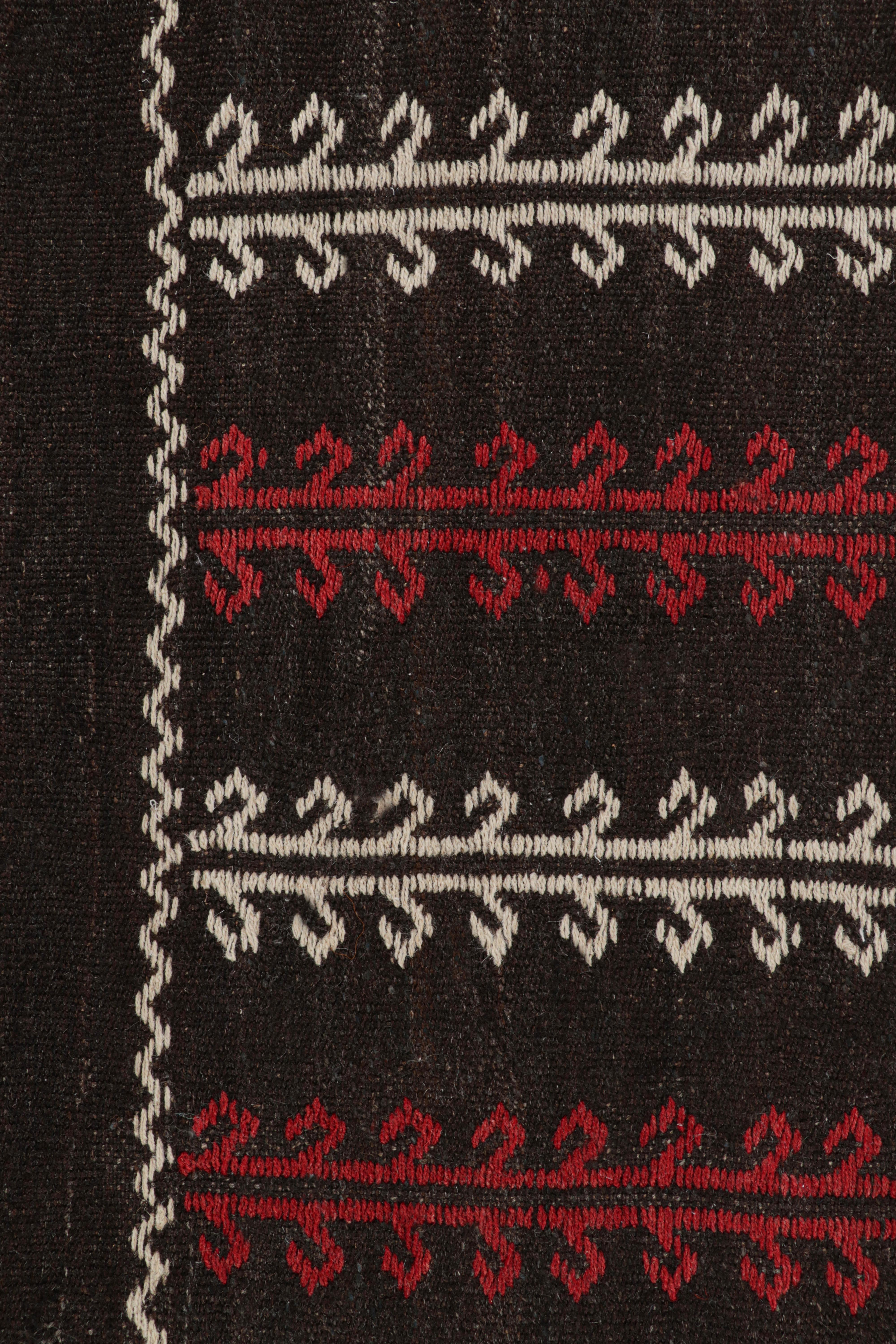 Mid-20th Century Vintage Kilim Table Runner Rug in Brown w/ Geometric Patterns, from Rug & Kilim For Sale