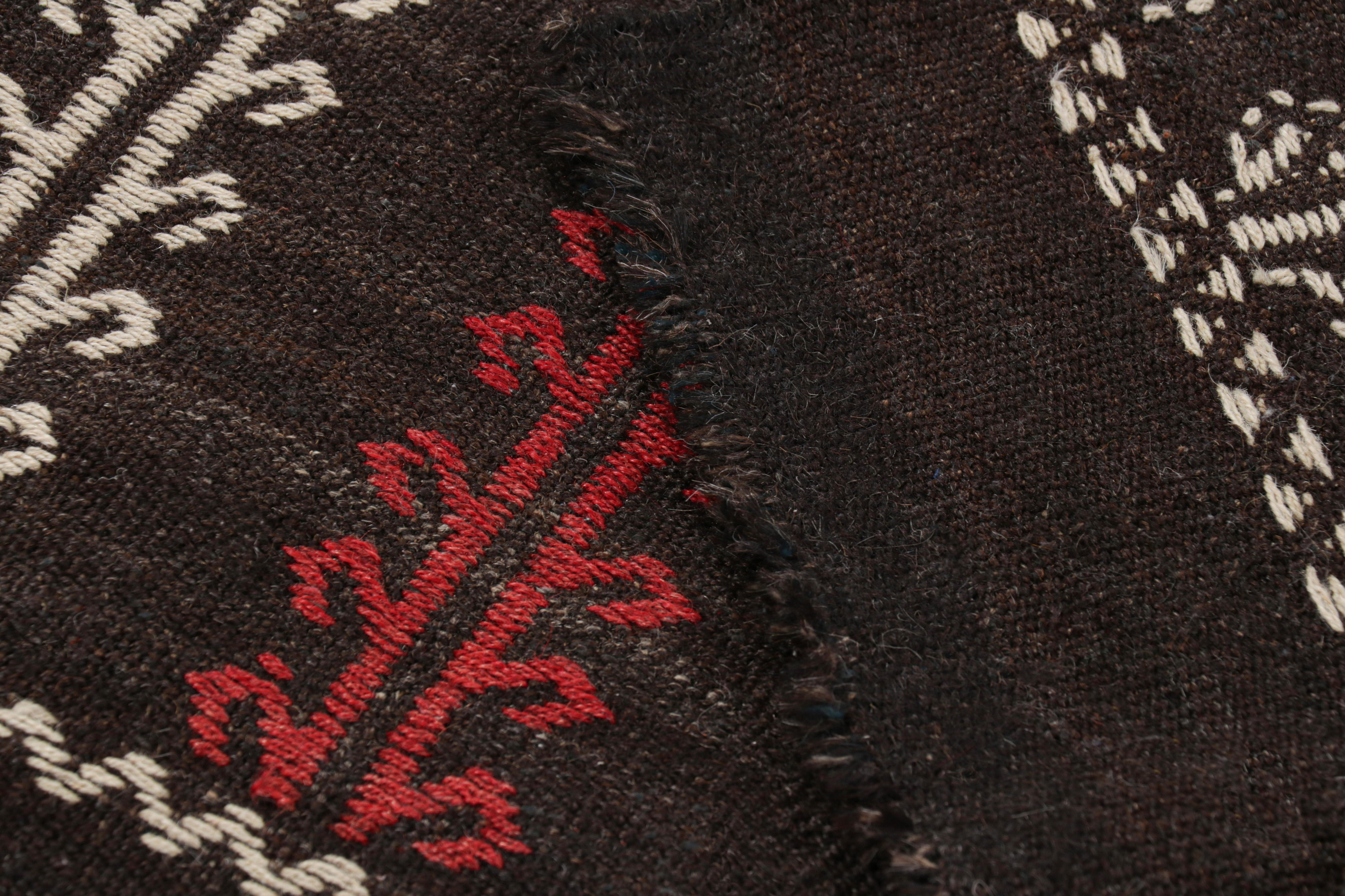 Wool Vintage Kilim Table Runner Rug in Brown w/ Geometric Patterns, from Rug & Kilim For Sale