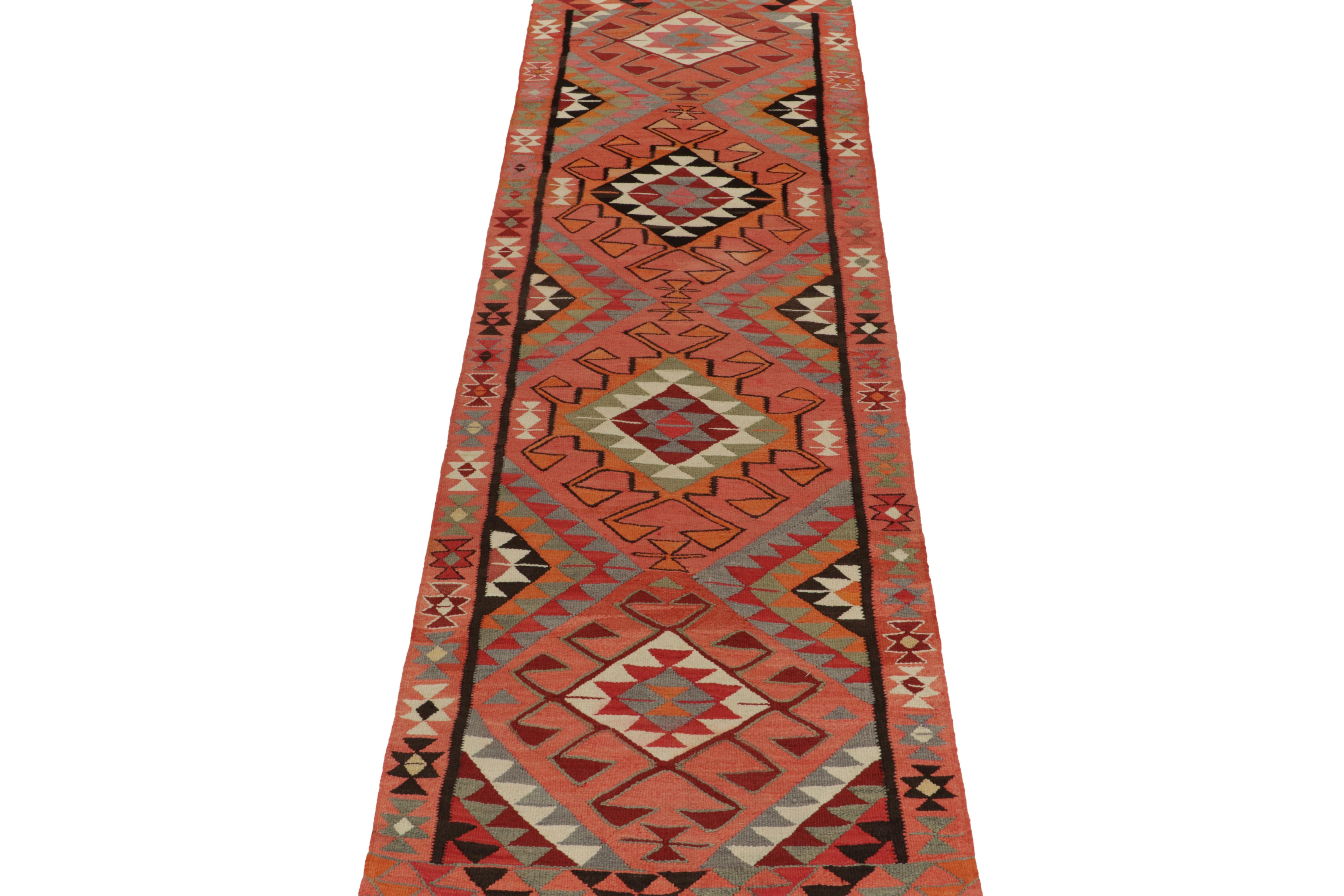 Turkish Vintage Kilim Tribal Runner in Multicolor Geometric Patterns by Rug & Kilim For Sale