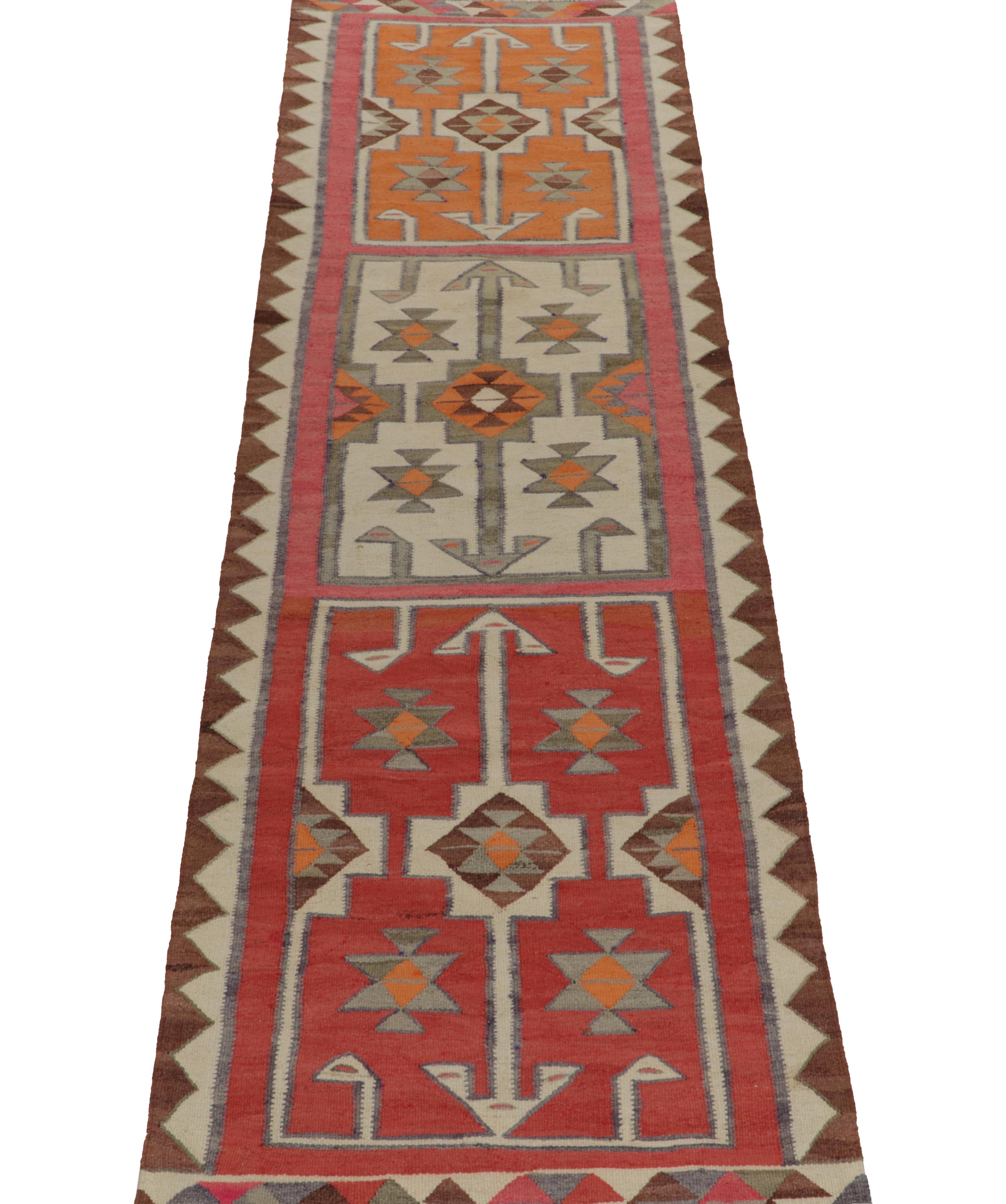 Turkish Vintage Kilim Tribal Runner in Red, Orange Geometric Pattern by Rug & Kilim For Sale