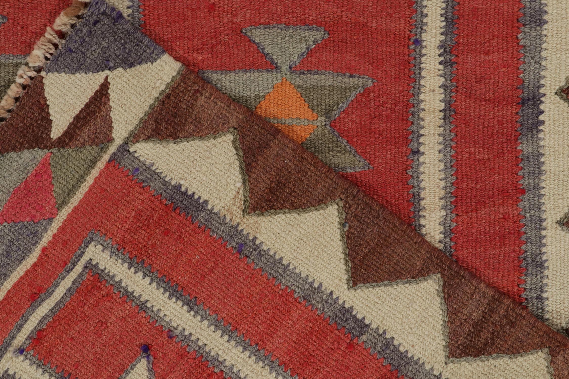 Wool Vintage Kilim Tribal Runner in Red, Orange Geometric Pattern by Rug & Kilim For Sale
