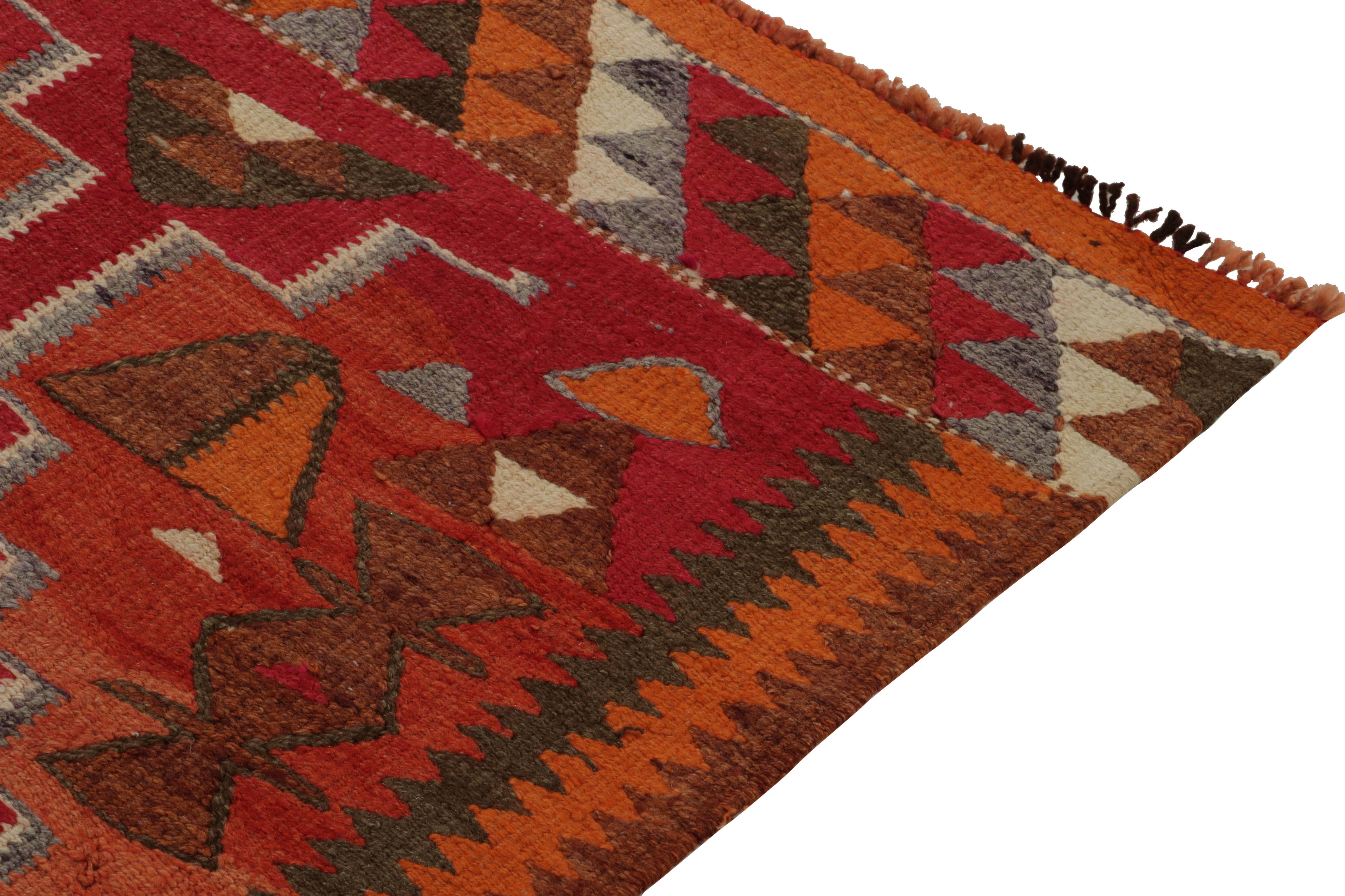 Vintage Kilim Tribal Runner in Red with Blue Geometric Figures by Rug & Kilim In Good Condition For Sale In Long Island City, NY
