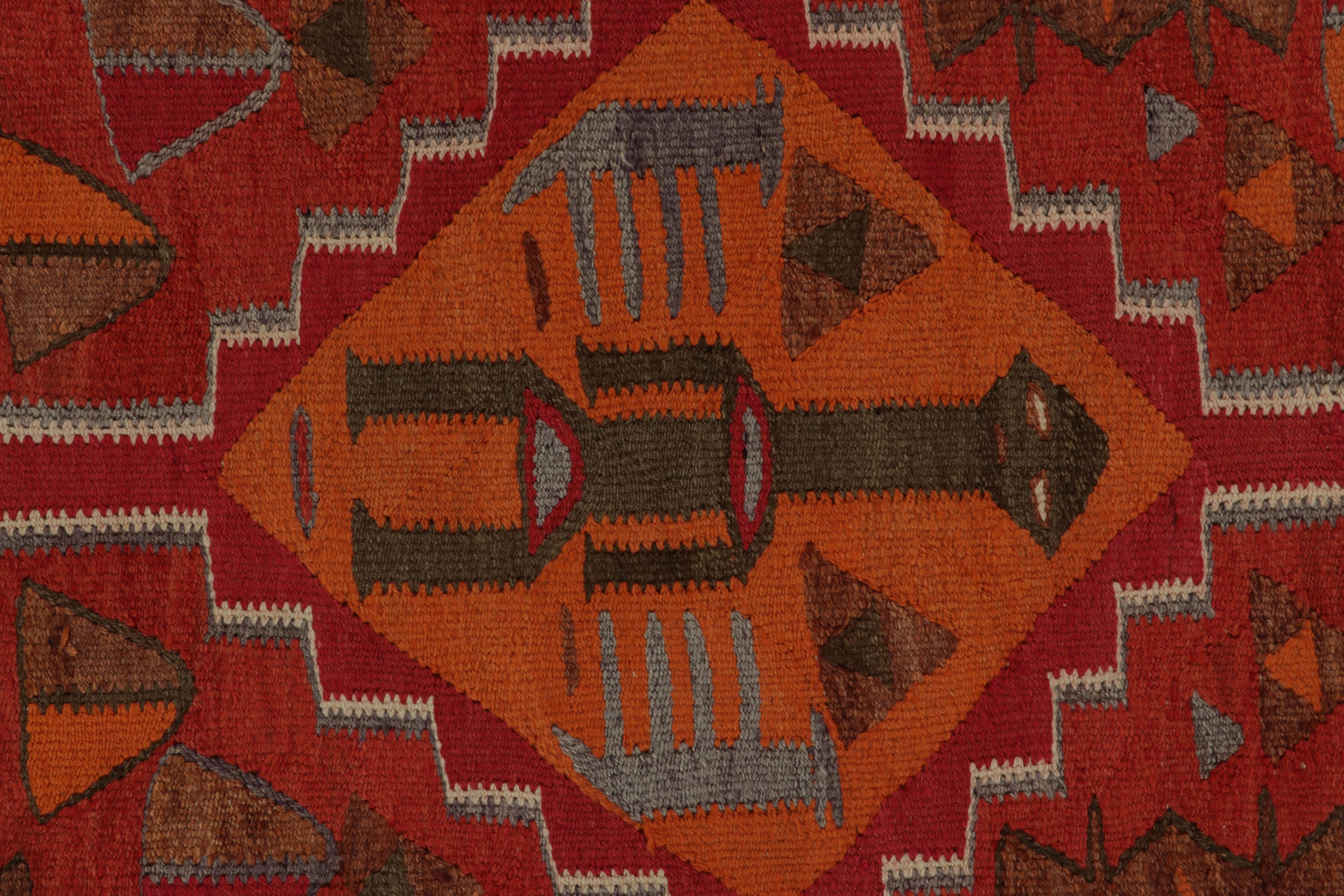 Mid-20th Century Vintage Kilim Tribal Runner in Red with Blue Geometric Figures by Rug & Kilim For Sale
