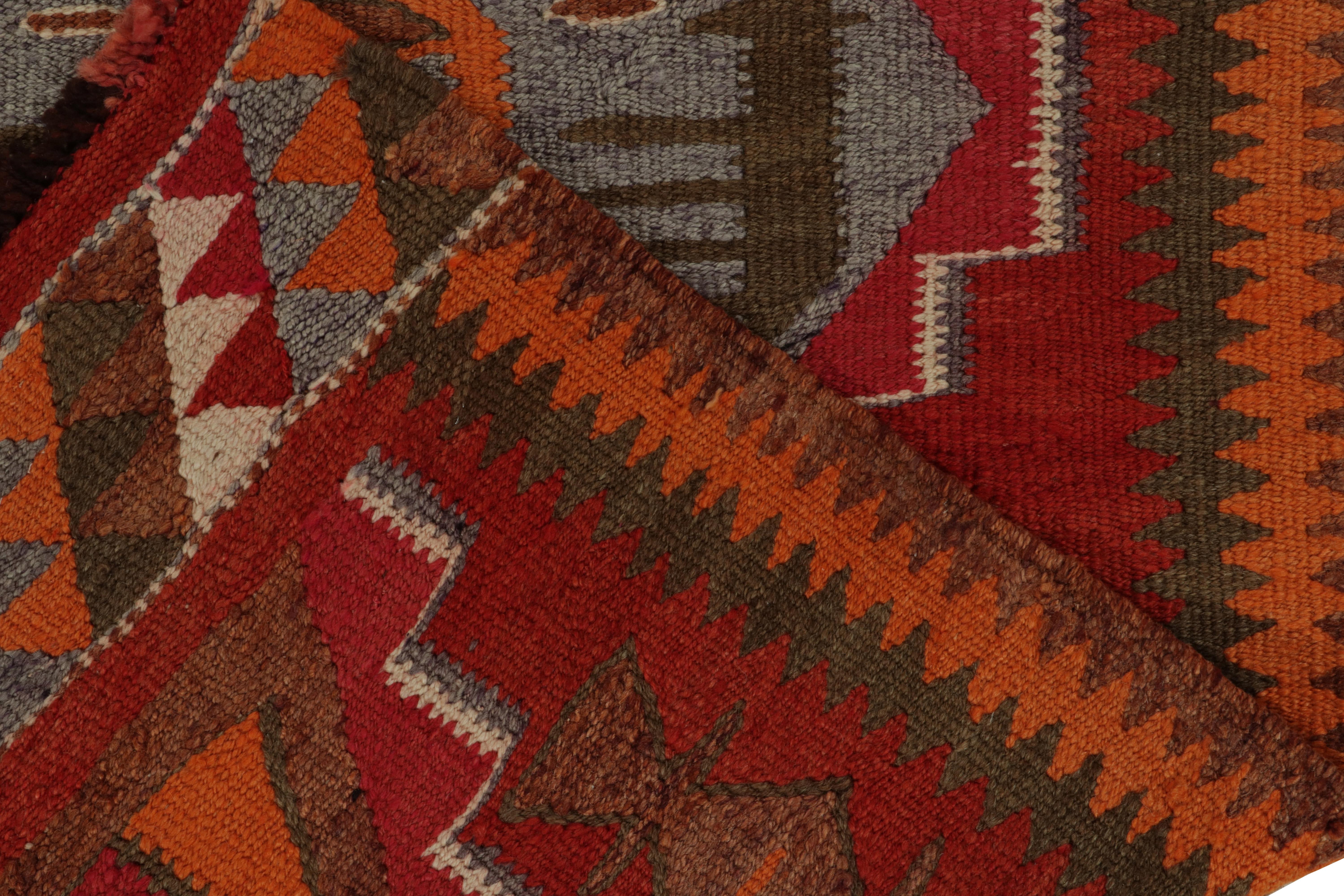 Wool Vintage Kilim Tribal Runner in Red with Blue Geometric Figures by Rug & Kilim For Sale
