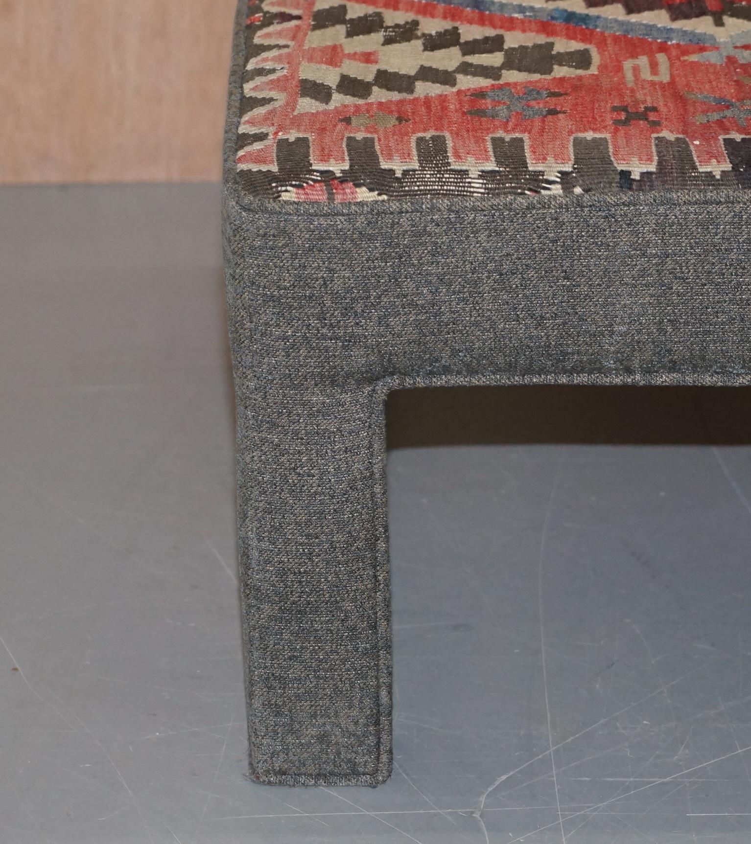 Upholstery Vintage Kilim Upholstered Bench Ottoman Footstool Can Be Used as Coffee Table