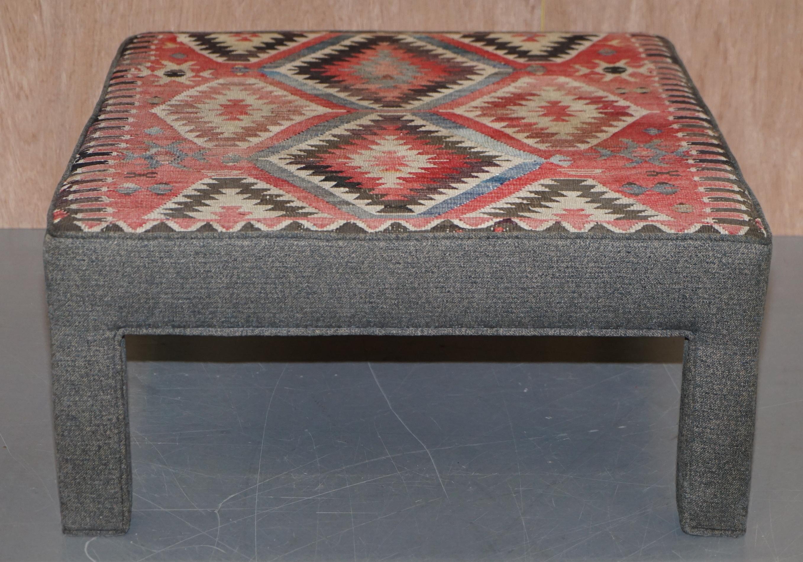 Vintage Kilim Upholstered Bench Ottoman Footstool Can Be Used as Coffee Table 2