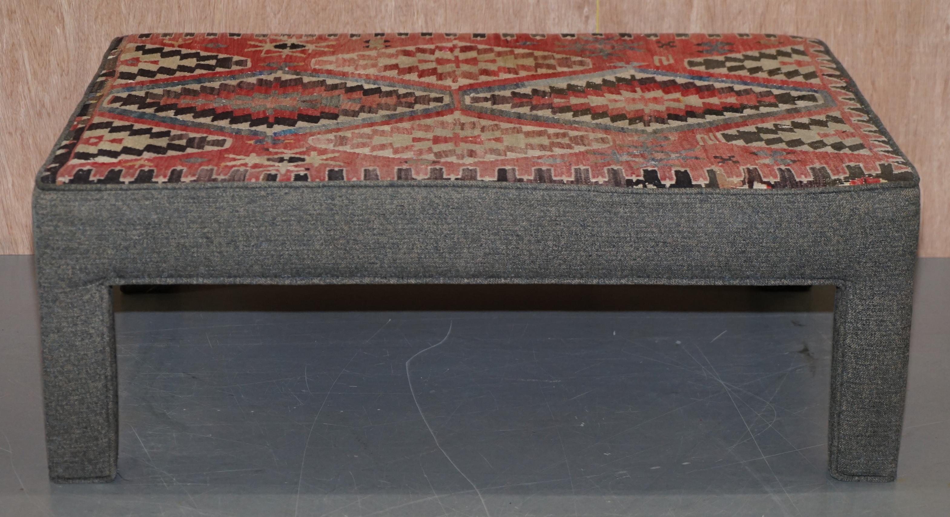 Vintage Kilim Upholstered Bench Ottoman Footstool Can Be Used as Coffee Table 3