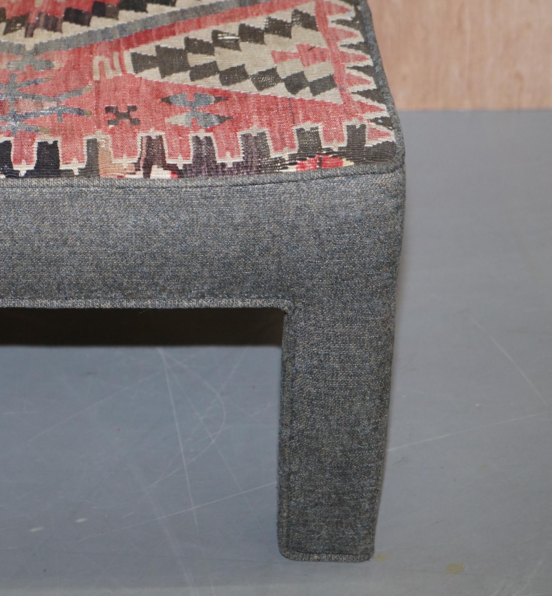 Vintage Kilim Upholstered Bench Ottoman Footstool Can Be Used as Coffee Table 4
