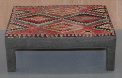 Vintage Kilim Upholstered Bench Ottoman Footstool Can Be Used as Coffee Table
