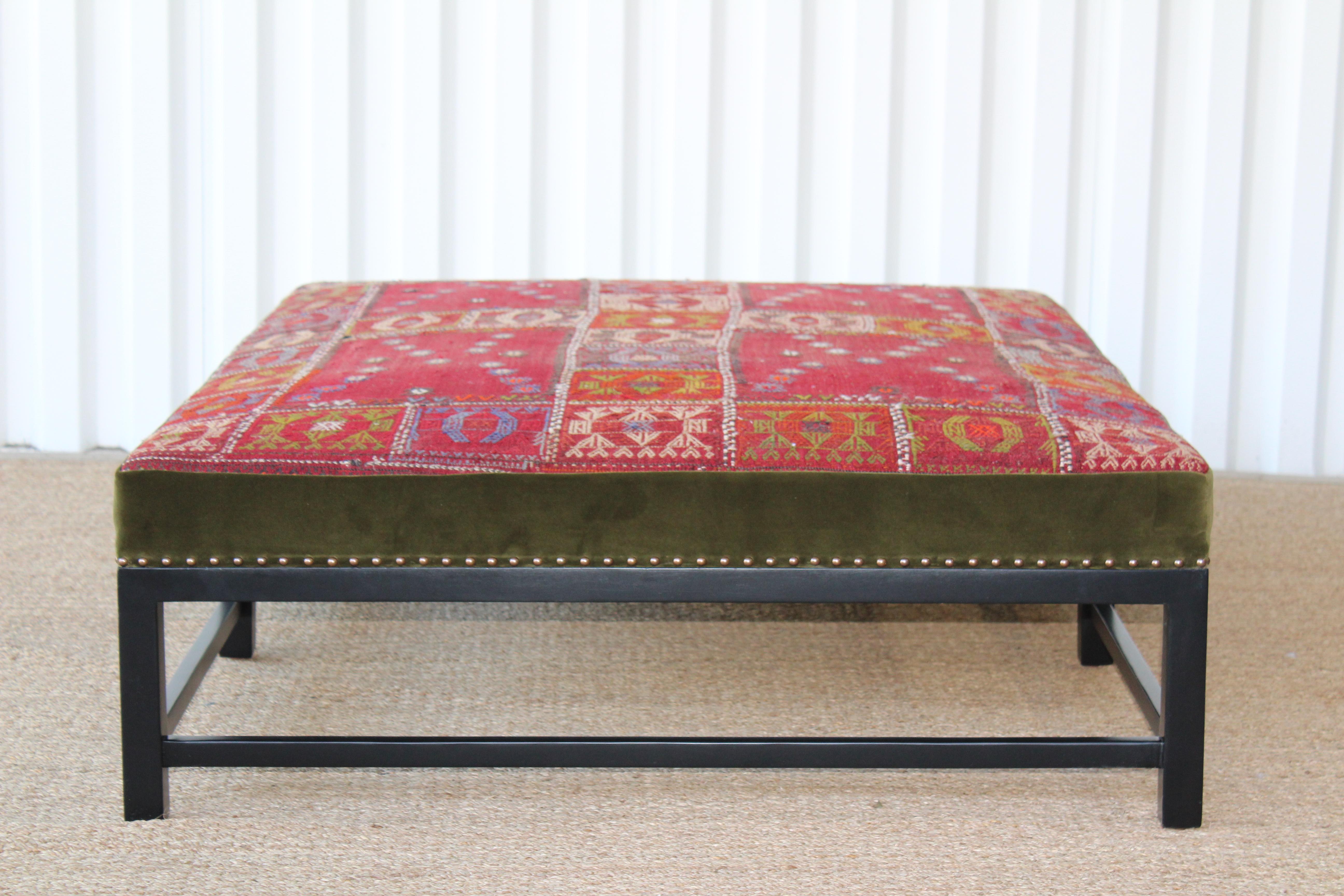 American Vintage Kilim Upholstered Ottoman