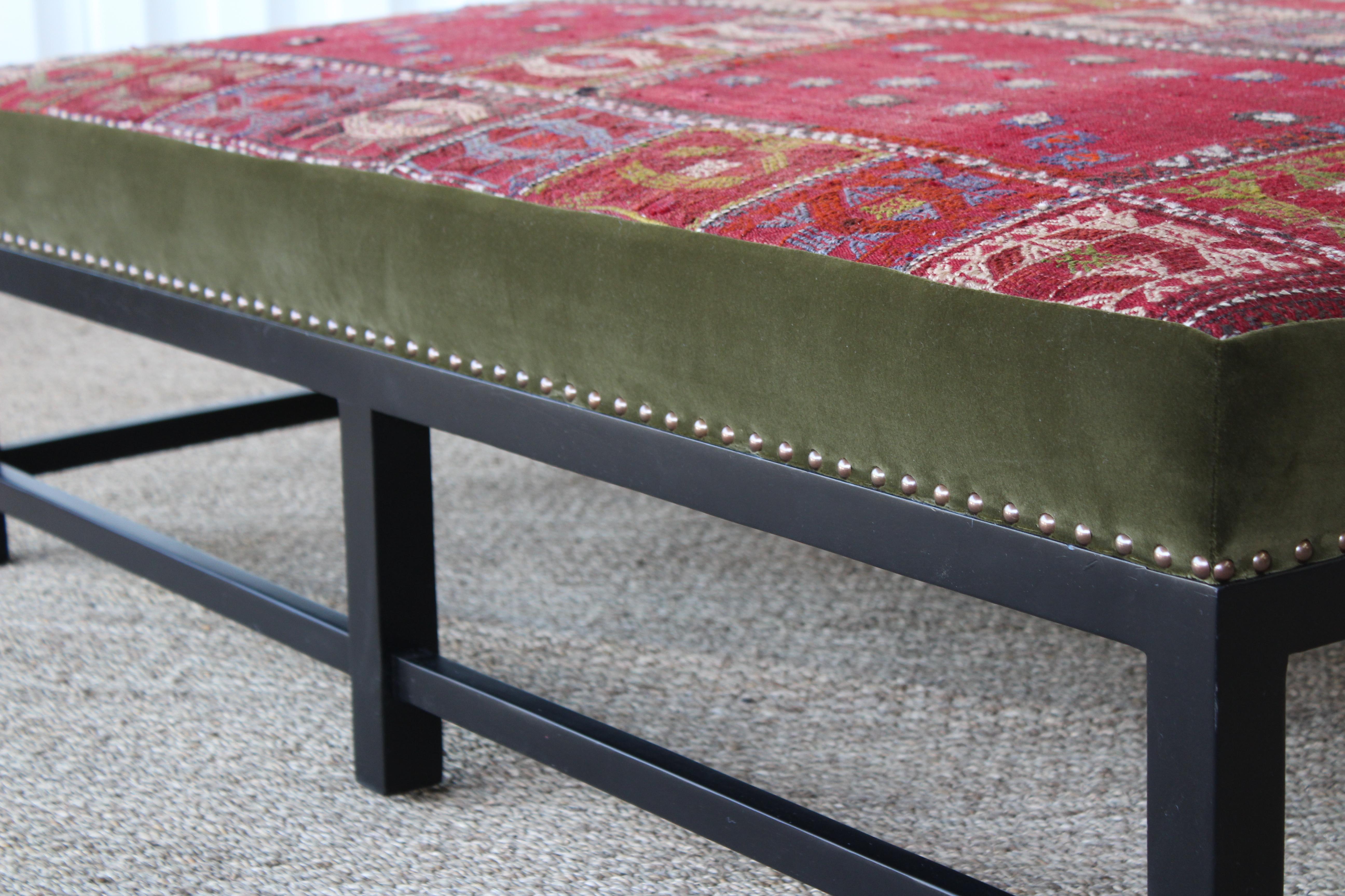 Vintage Kilim Upholstered Ottoman In Good Condition In Los Angeles, CA