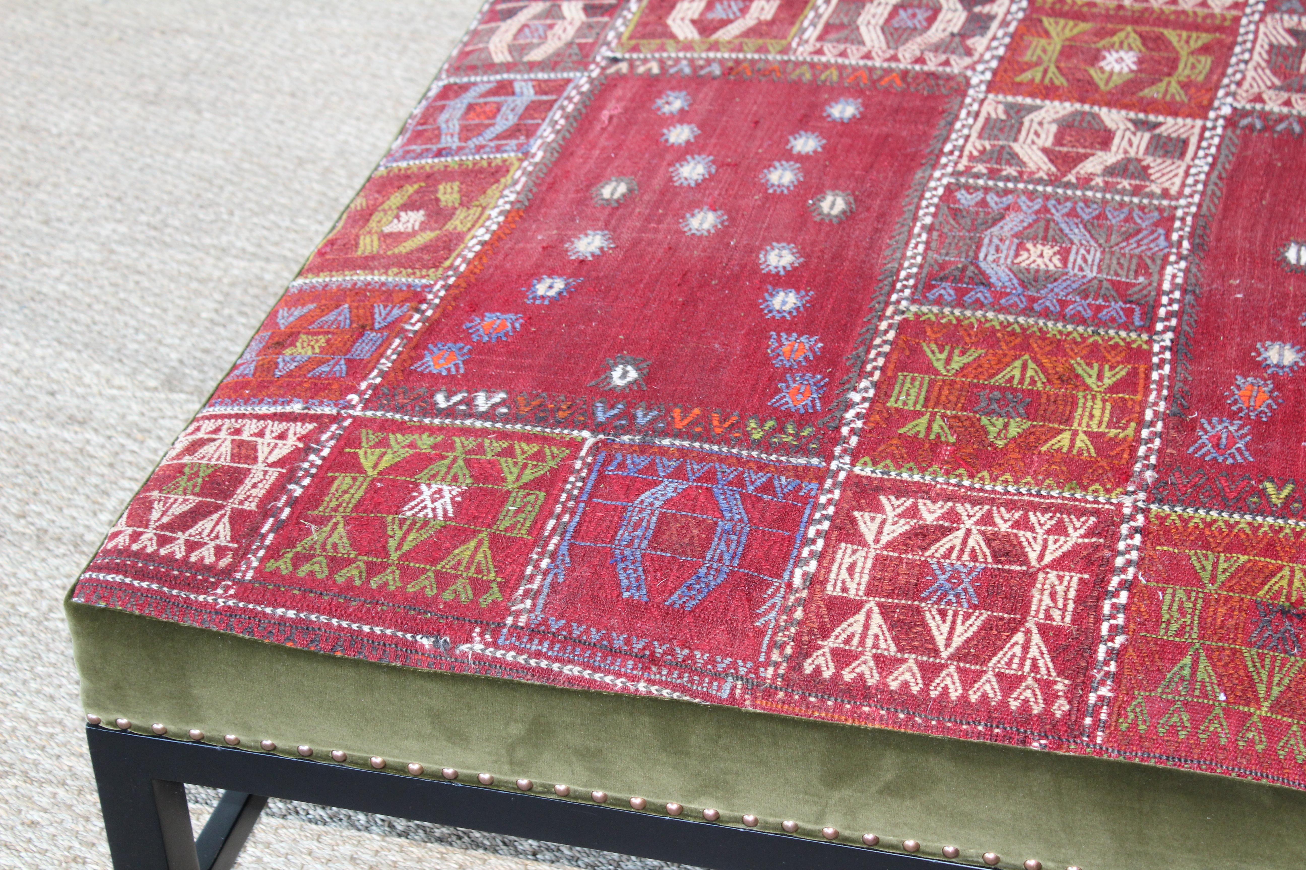Vintage Kilim Upholstered Ottoman 2