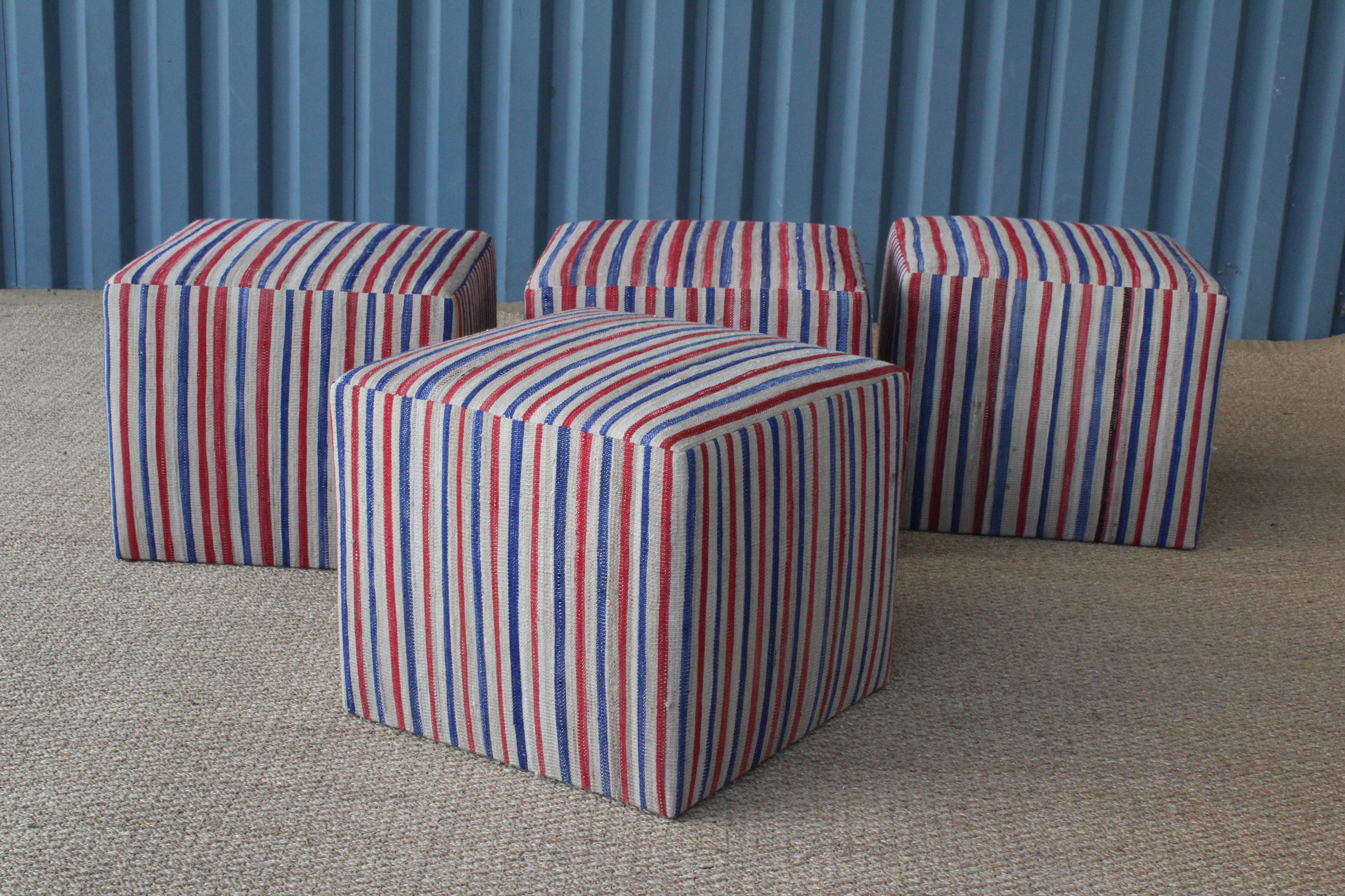 American Vintage Kilim Upholstered Stool. One Available. 