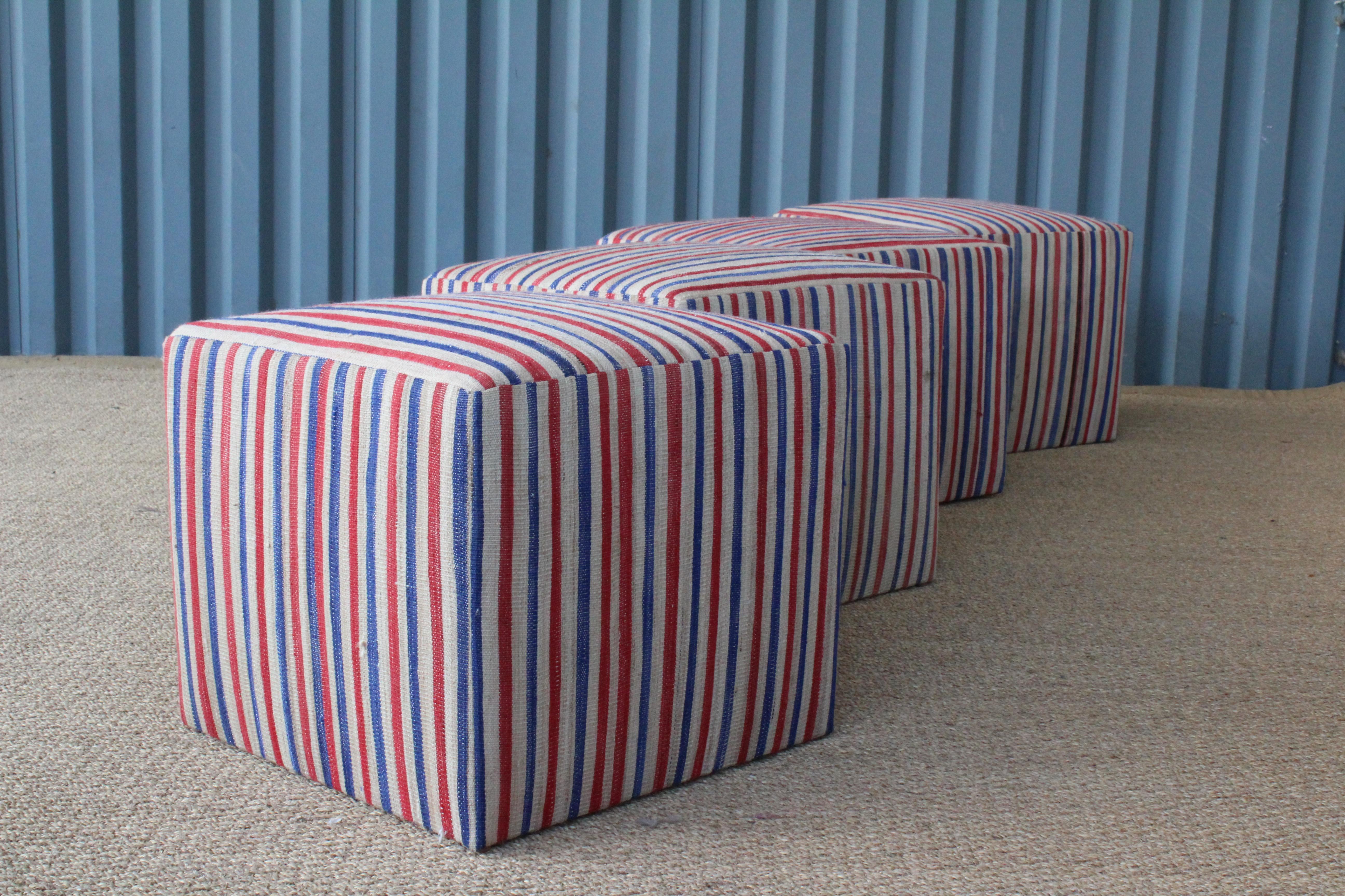 Vintage Kilim Upholstered Stool. One Available.  In Excellent Condition In Los Angeles, CA