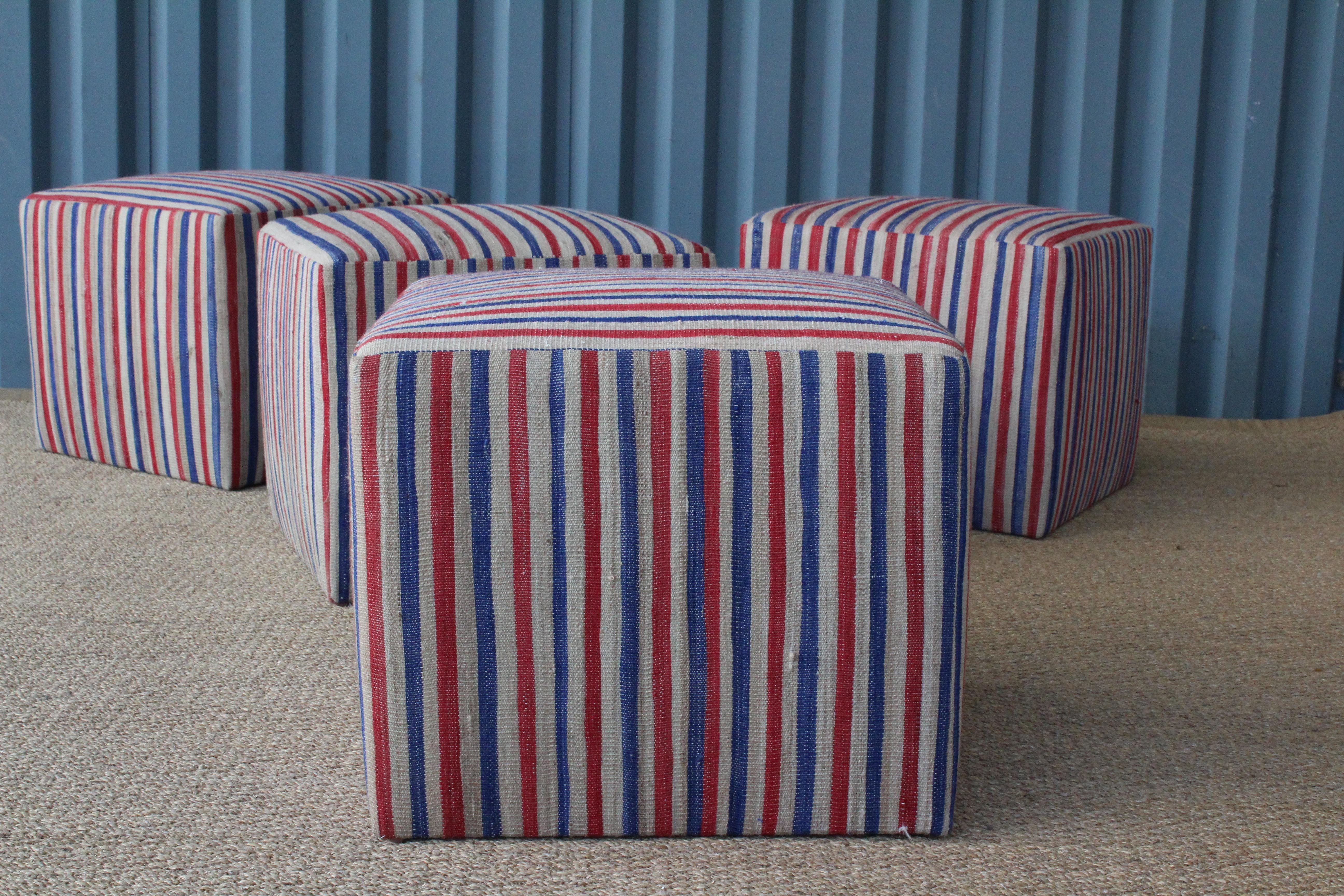 Contemporary Vintage Kilim Upholstered Stool. One Available. 