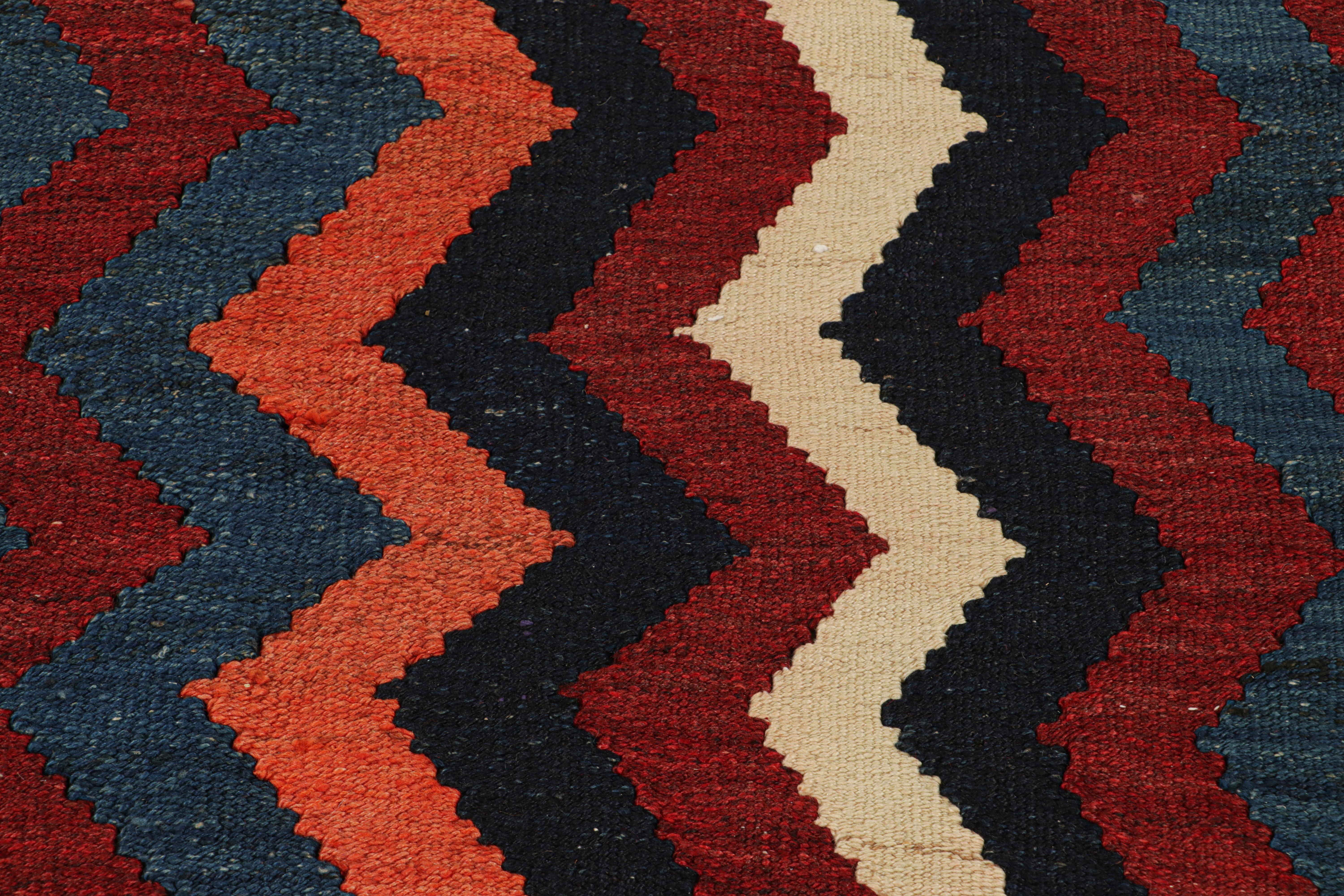 Turkish Vintage Kilim with Red, Blue and White Chevrons, from Rug & Kilim For Sale
