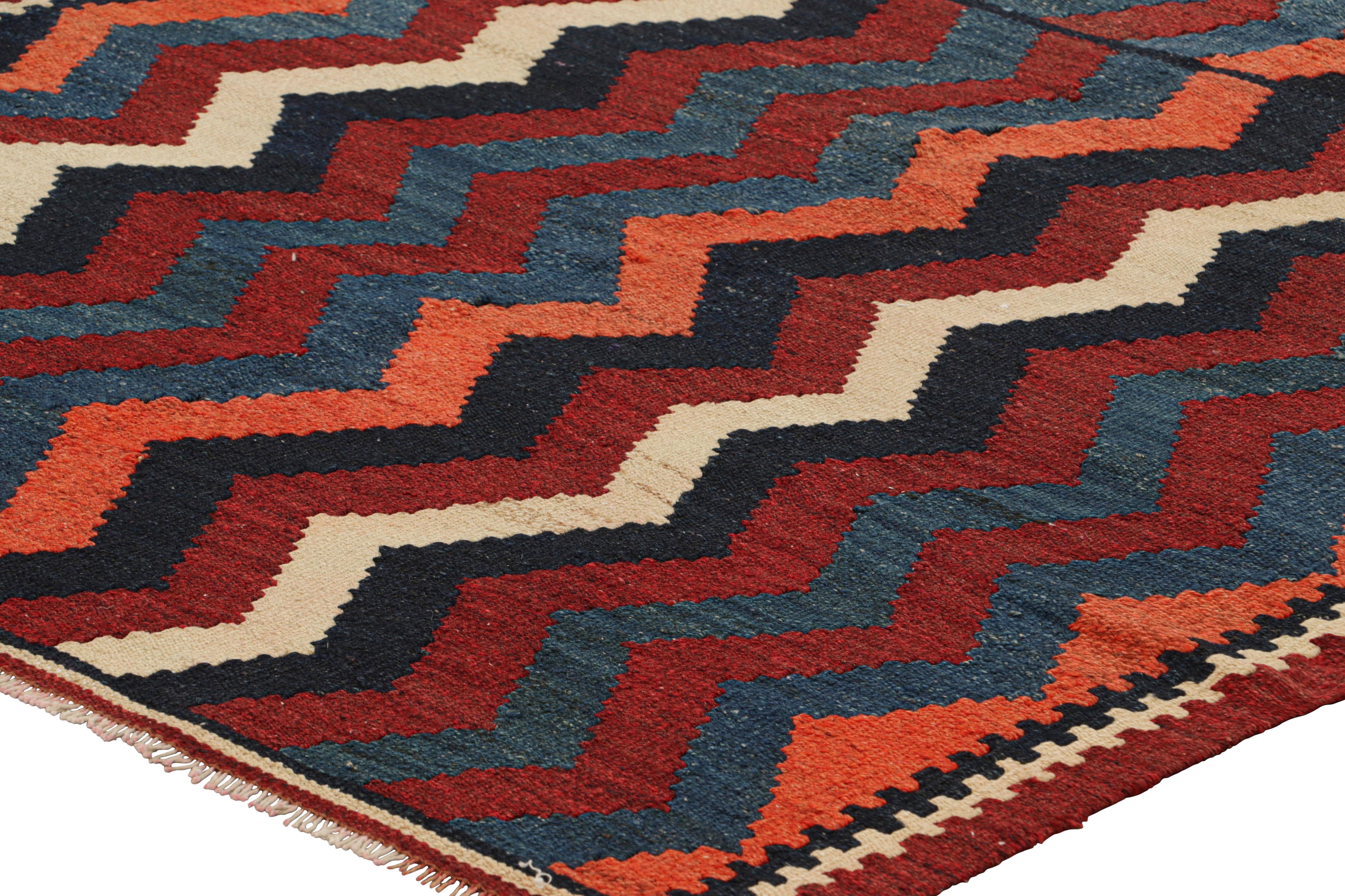 Mid-20th Century Vintage Kilim with Red, Blue and White Chevrons, from Rug & Kilim For Sale