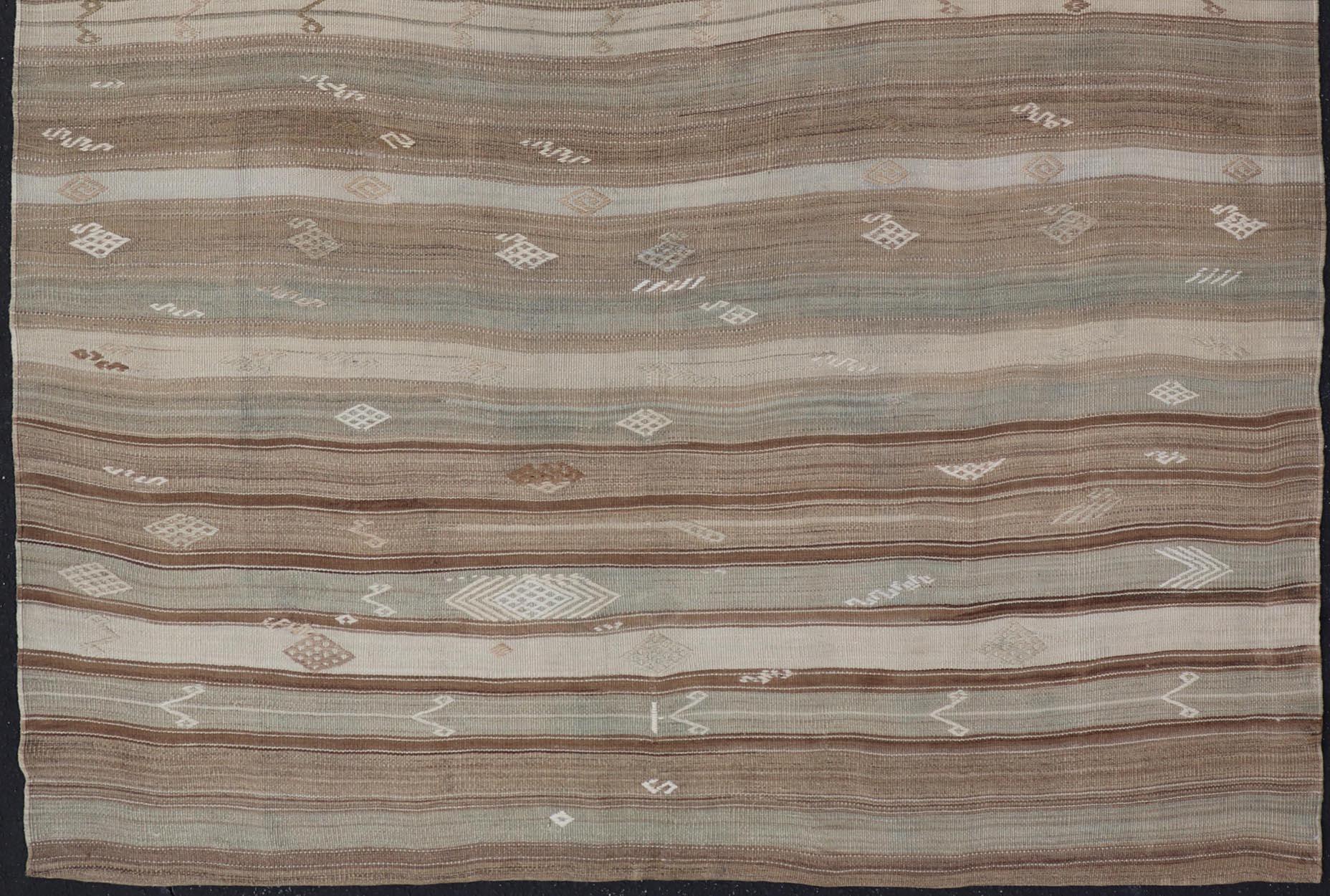 Vintage Kilim With Subtle Striped Patterns in Earth Tones   6' 4