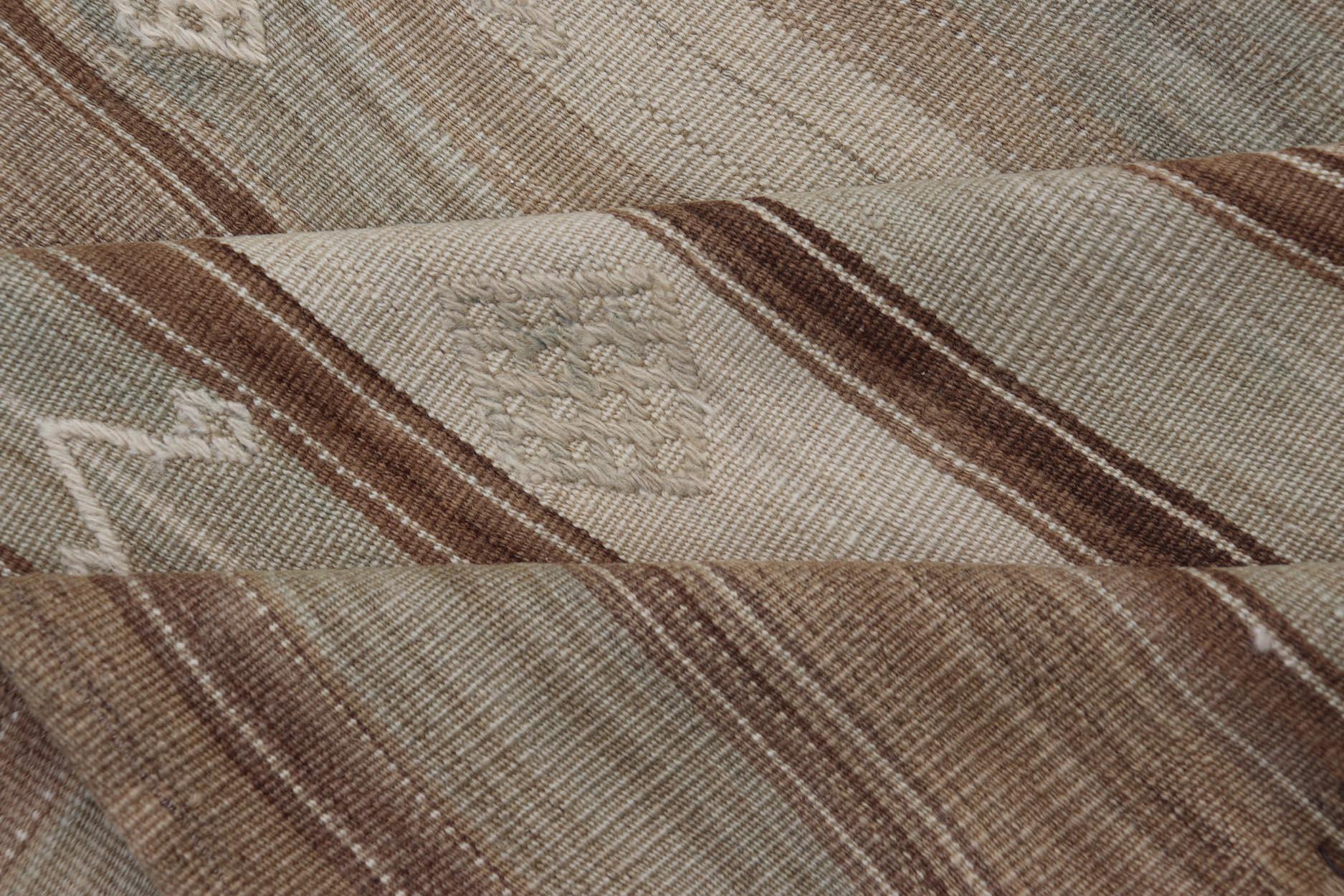 Vintage Kilim With Subtle Striped Patterns in Earth Tones   6' 4