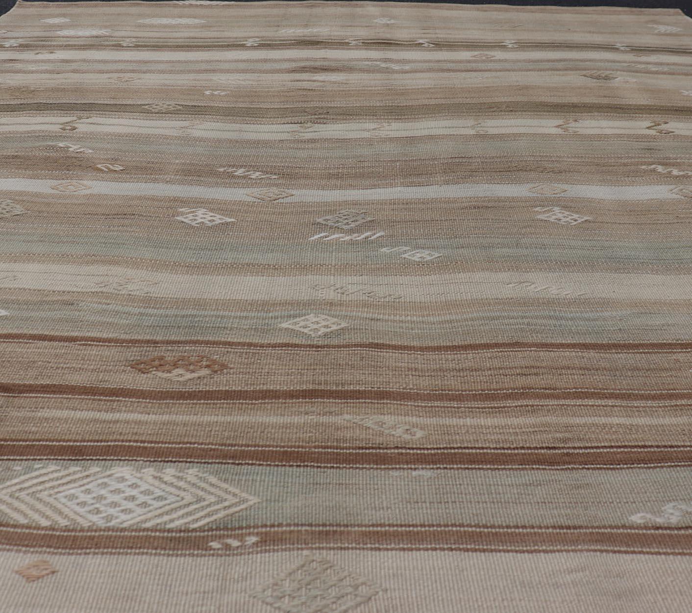 Turkish Vintage Kilim With Subtle Striped Patterns in Earth Tones   6' 4