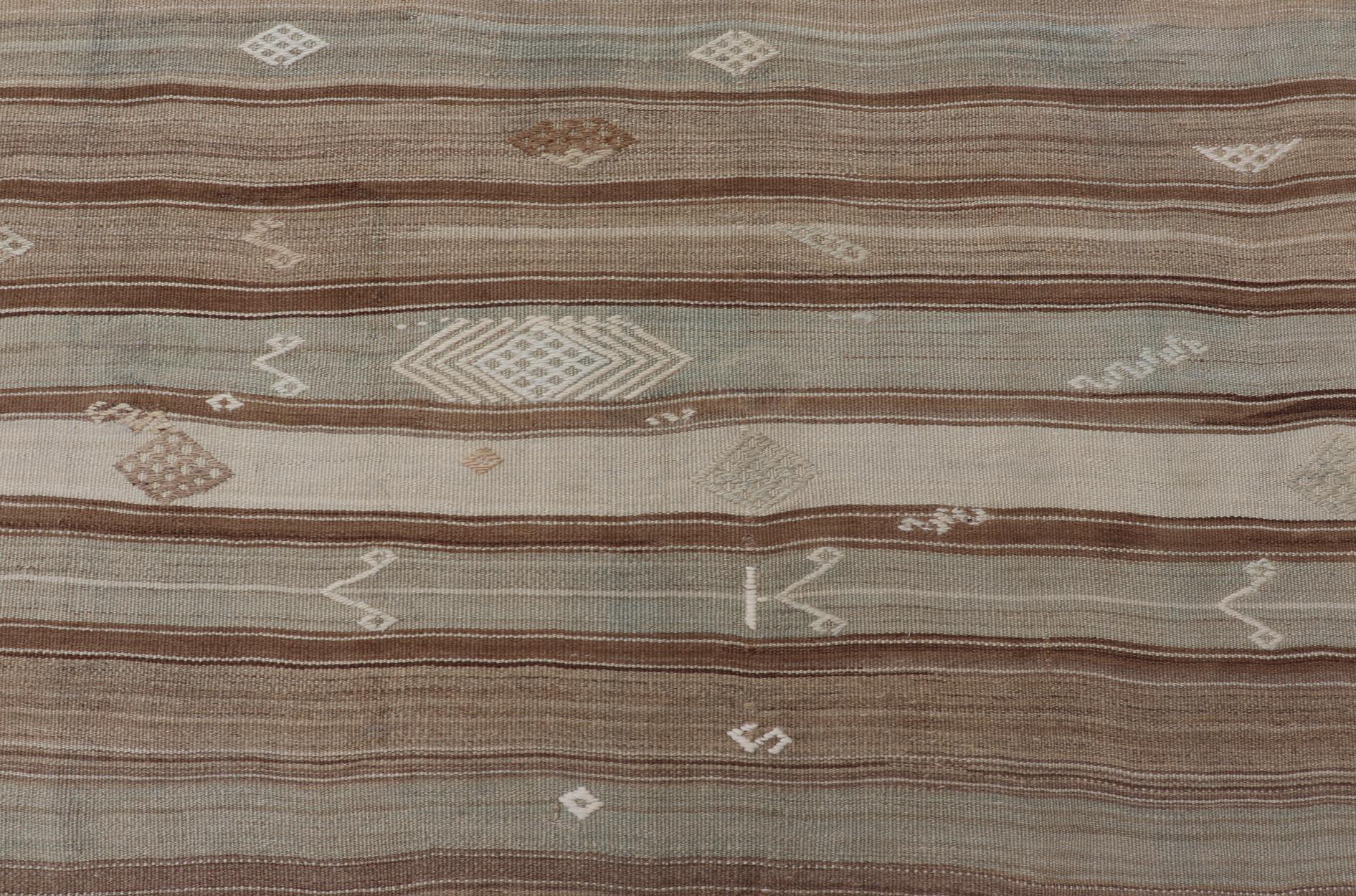 Hand-Woven Vintage Kilim With Subtle Striped Patterns in Earth Tones   6' 4