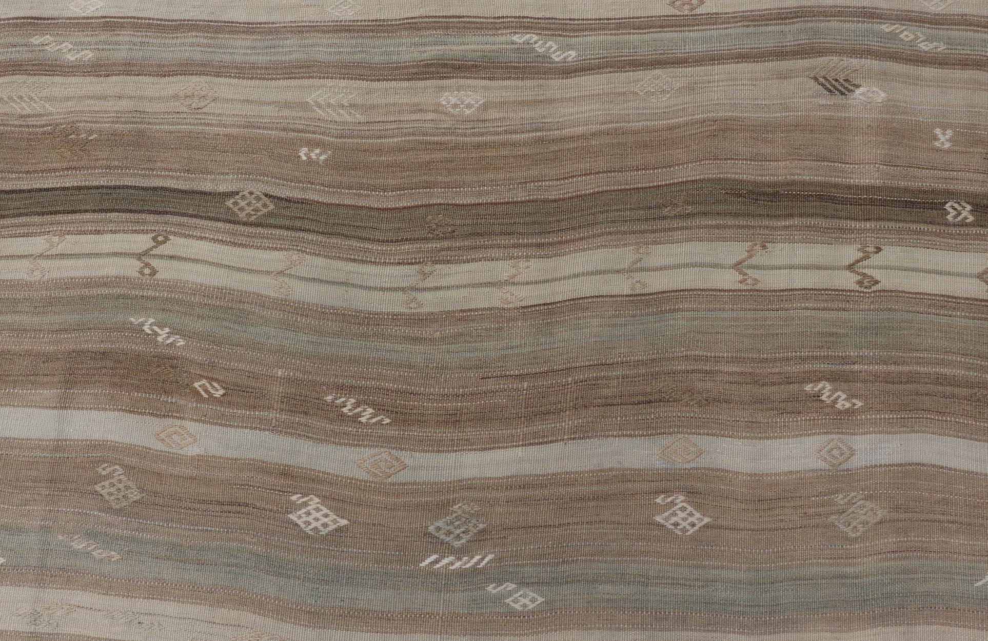 Vintage Kilim With Subtle Striped Patterns in Earth Tones   6' 4