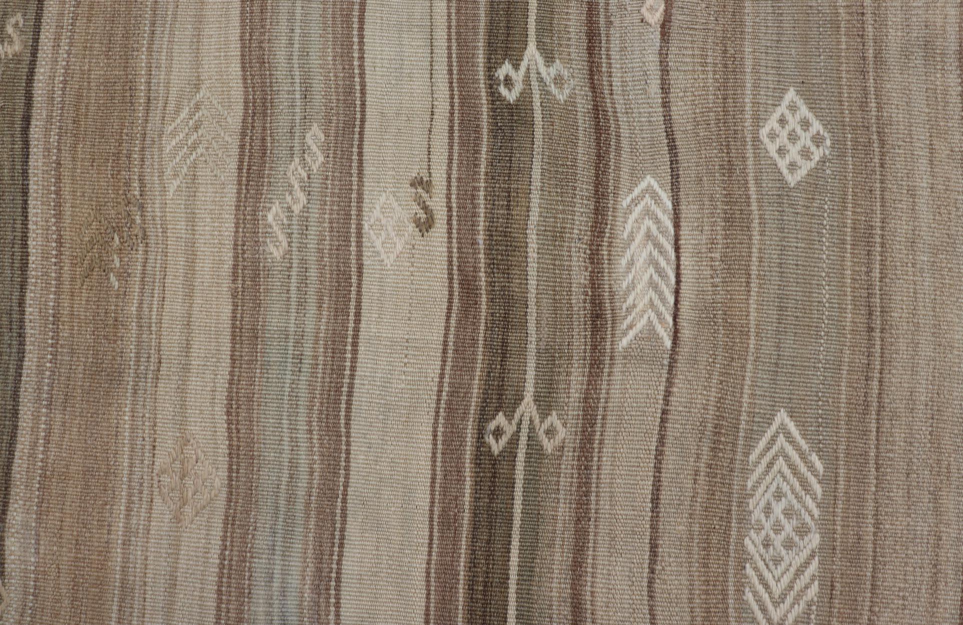 20th Century Vintage Kilim With Subtle Striped Patterns in Earth Tones   6' 4
