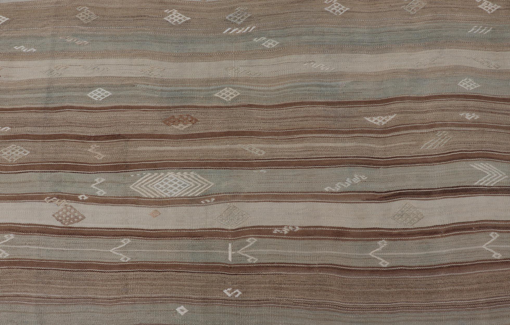 Wool Vintage Kilim With Subtle Striped Patterns in Earth Tones   6' 4