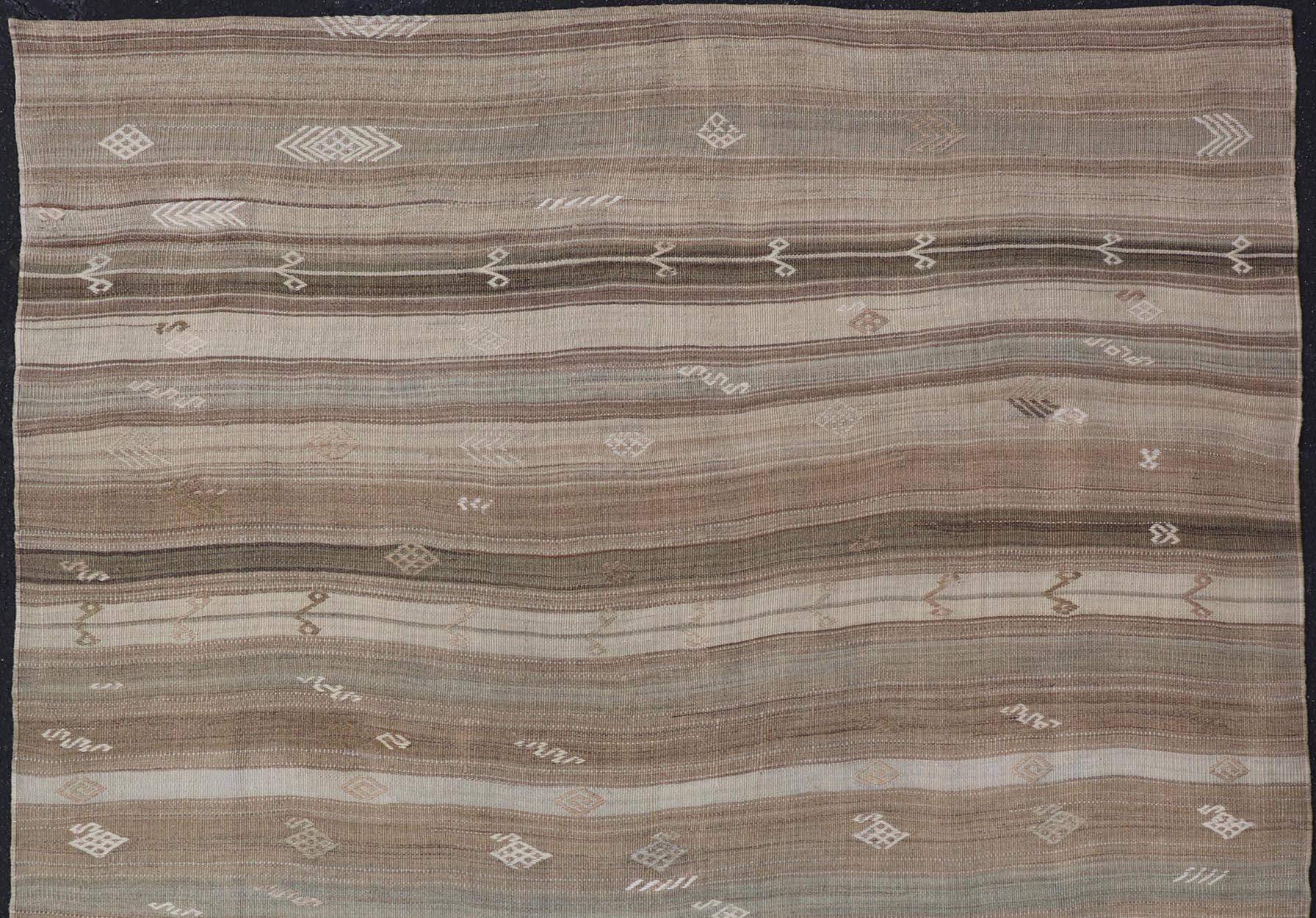 Vintage Kilim With Subtle Striped Patterns in Earth Tones   6' 4
