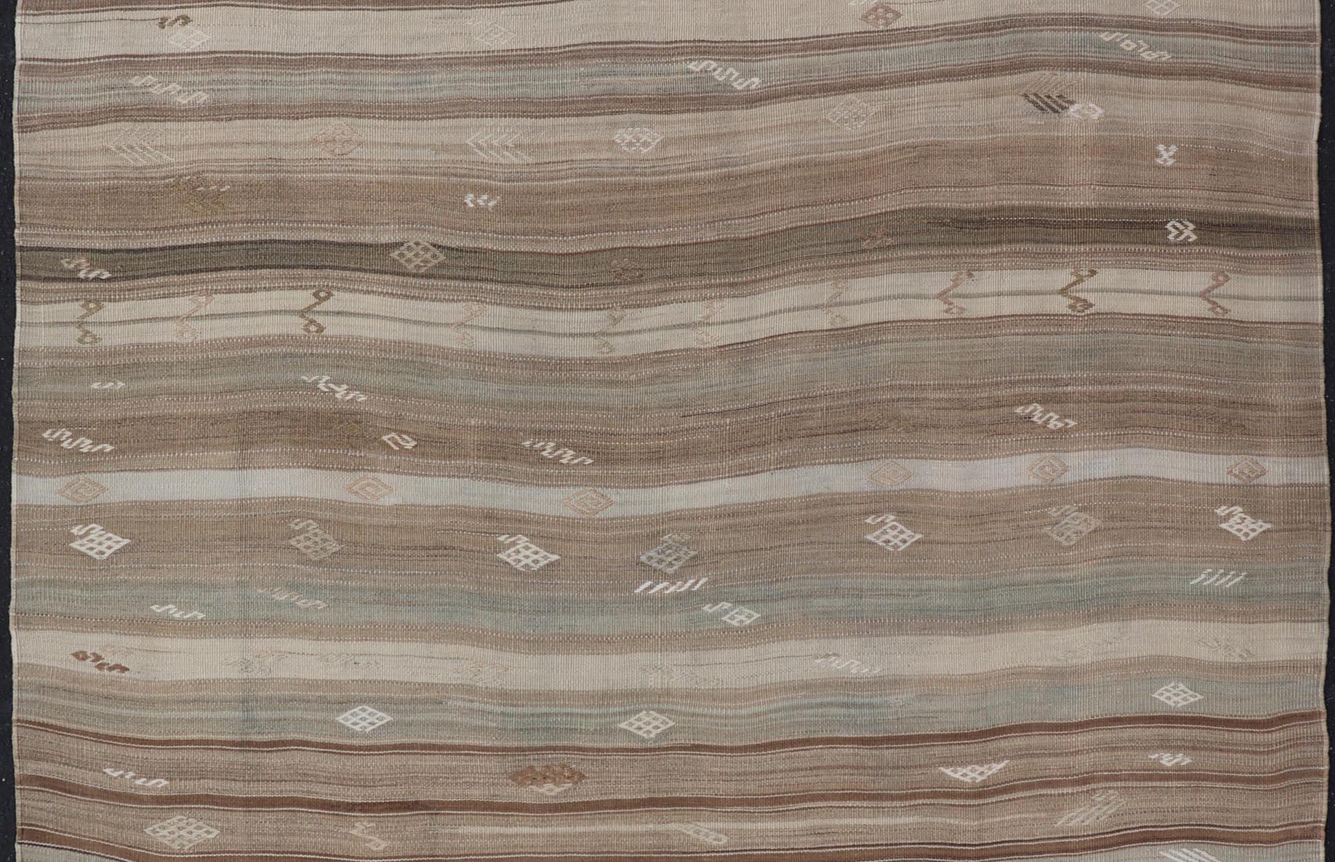 Vintage Kilim With Subtle Striped Patterns in Earth Tones   6' 4