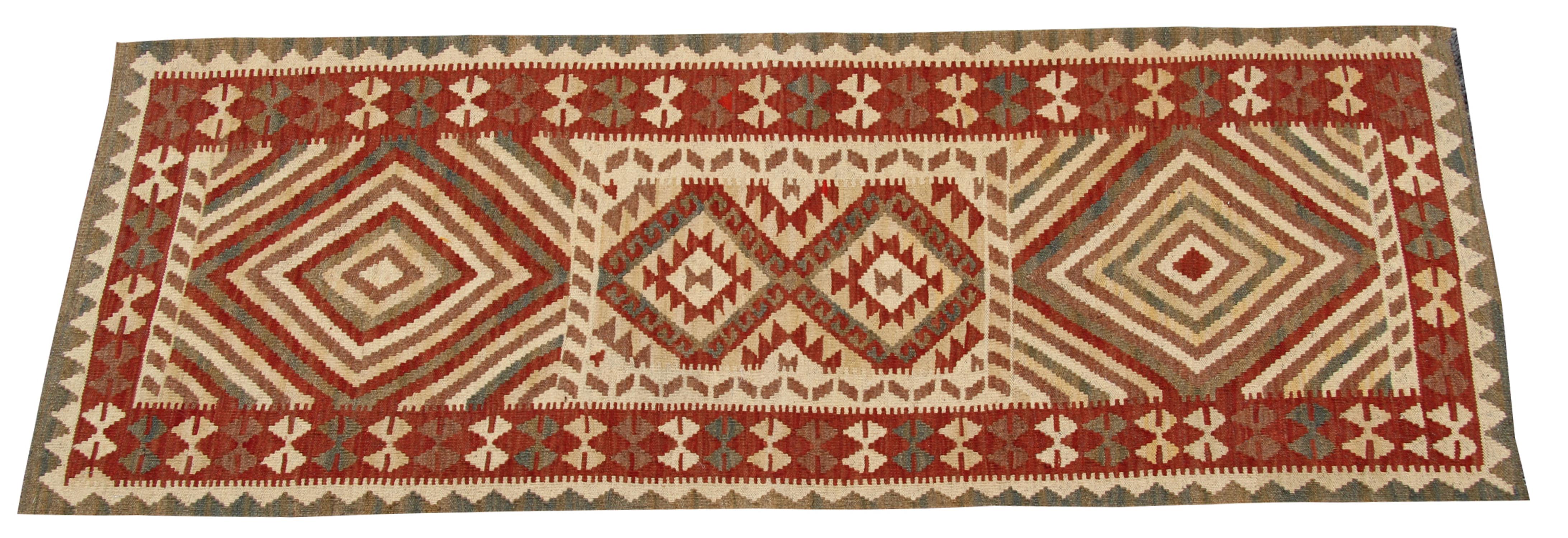Afghan Vintage Kilims, Geometric Runner Rug Handmade Carpet Wool Kilim Rug