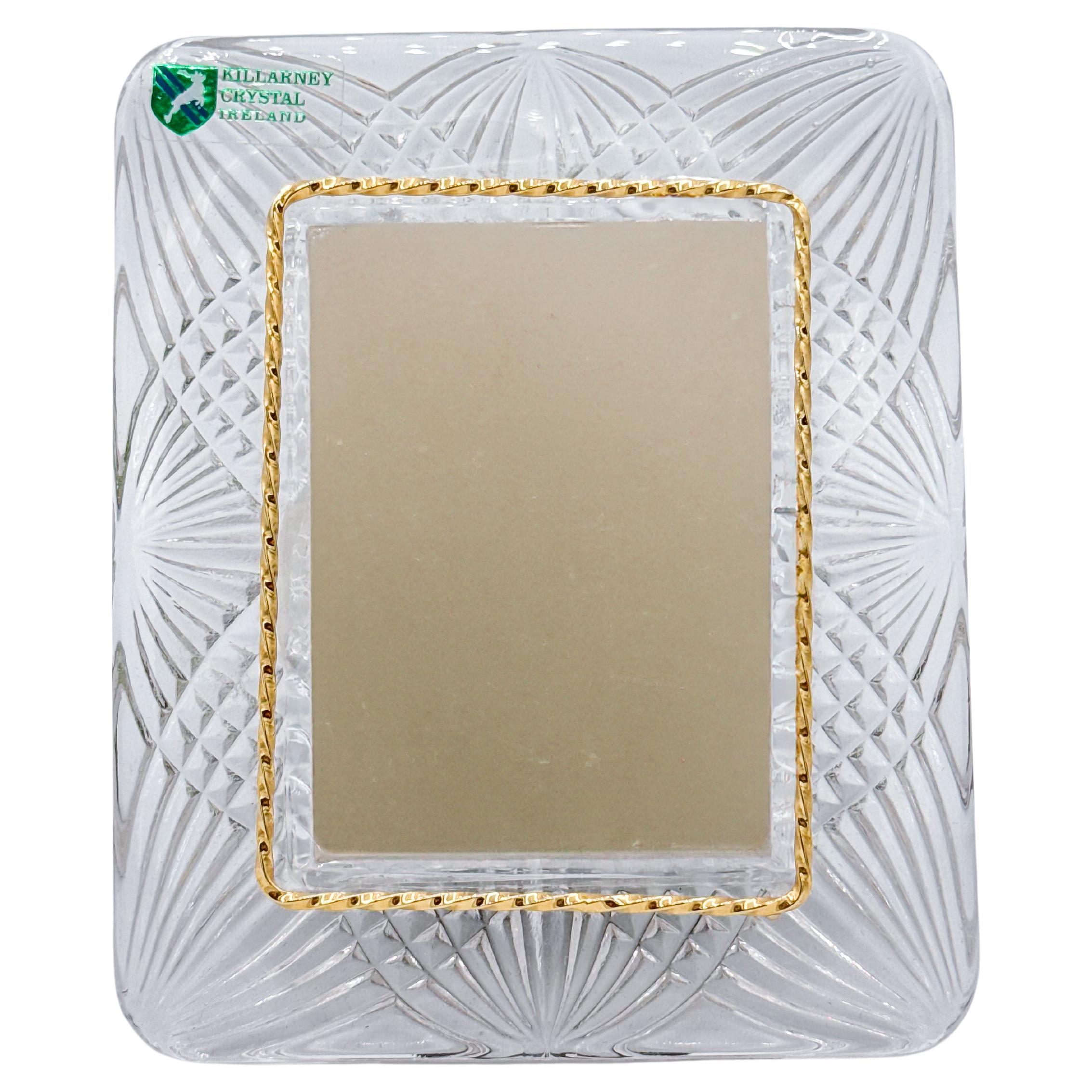 Vintage Killarney Crystal Picture Frame with Gold Trim, Ireland, 1980s