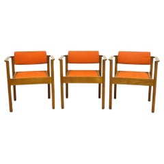 Vintage Kimball Mid Century Modern Oak Stacking Dining Arm Chairs - Set of 3